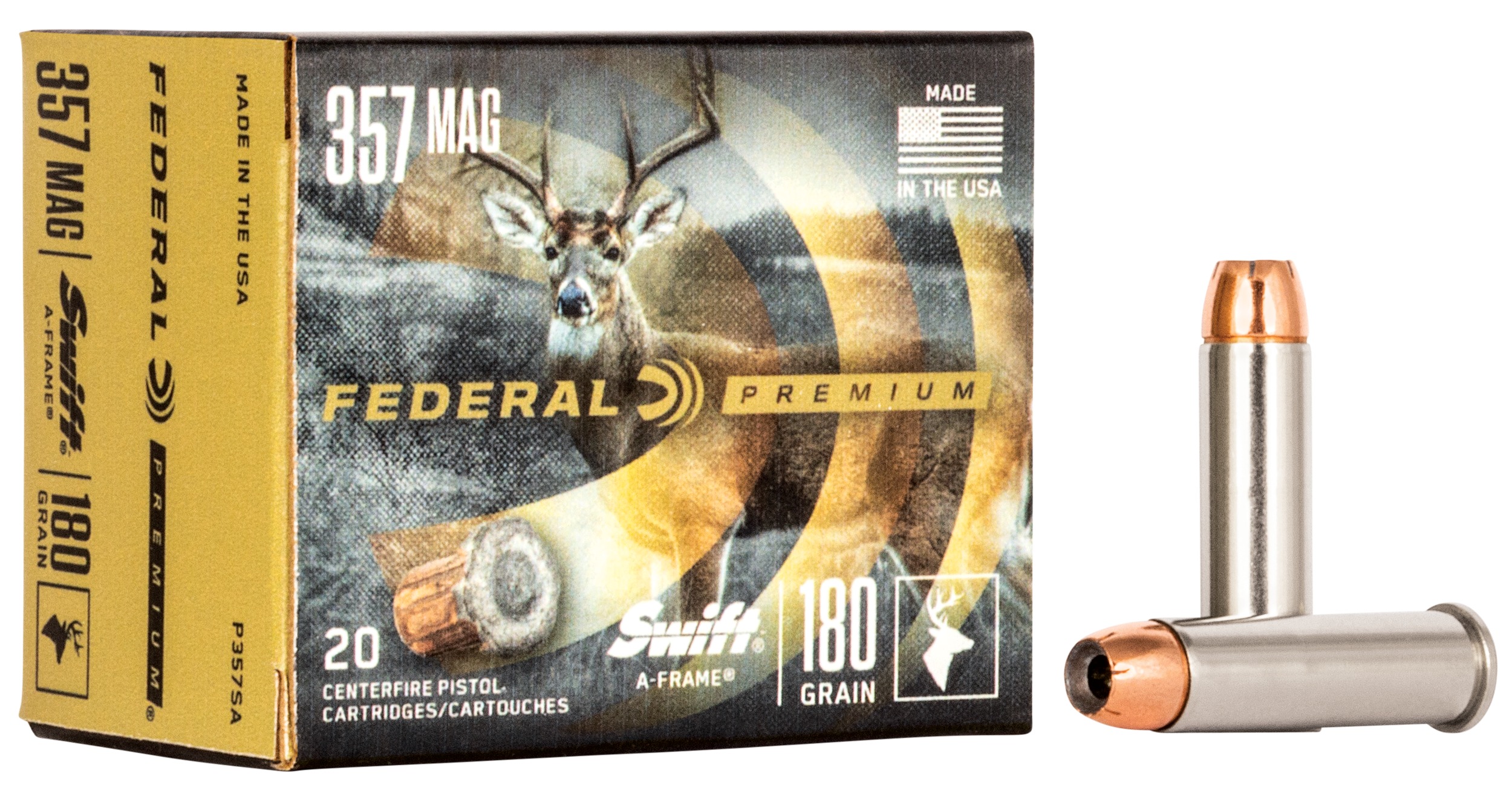 Federal P357SA Premium 357Mag 180gr Swift A Frame 20 Per Box/10 Case
