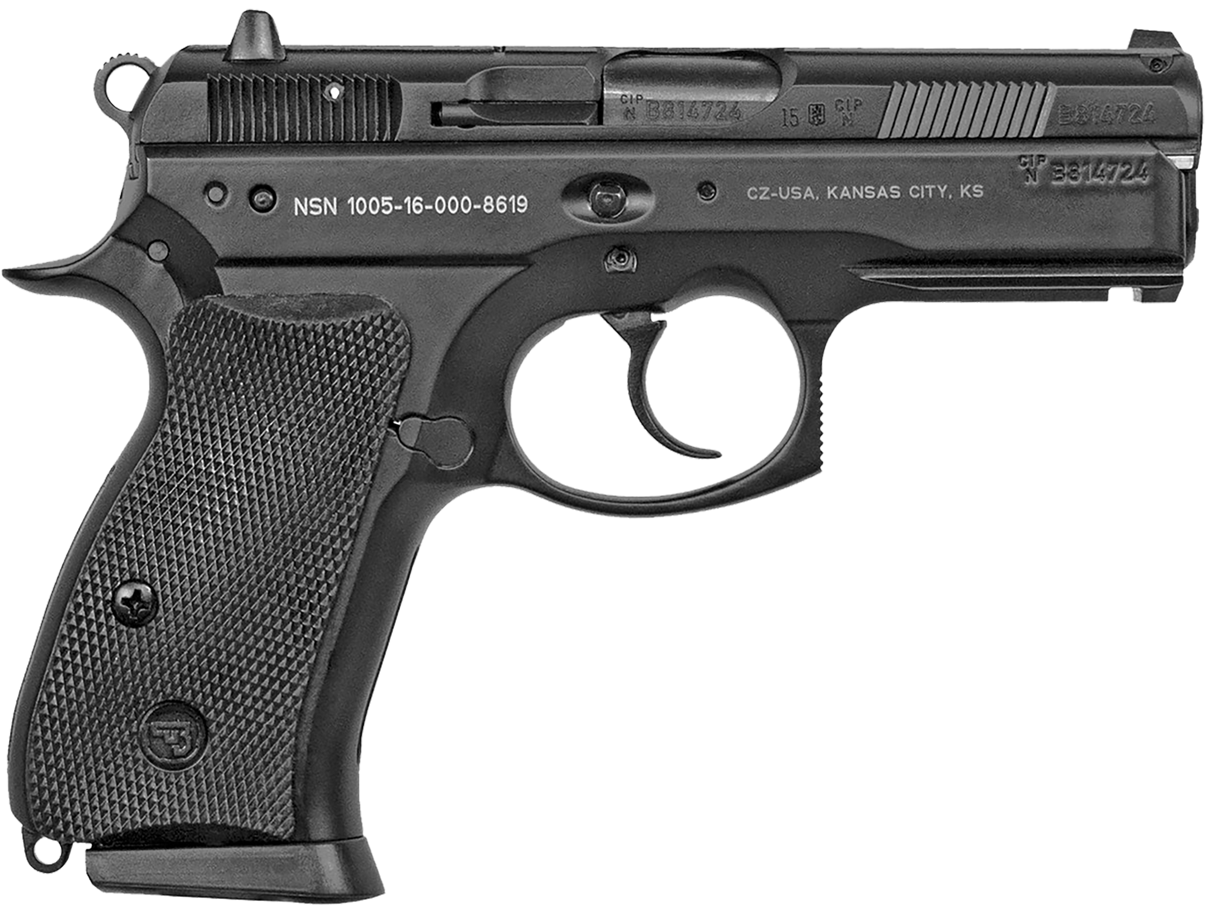 CZ-USA 01199 P-01 Compact Compact Frame 9mm Luger 10+1, 3.75" Blued Steel Barrel, Black Serrated Steel Slide, Black Polycoat Aluminum Frame w/Beavertail, Black Rubber Grip