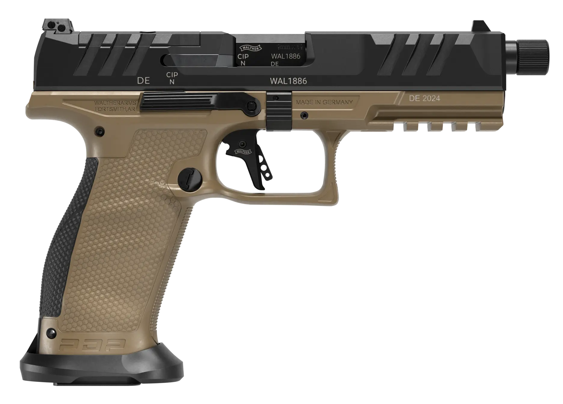 Walther Arms 2871955 PDP Pro SD Full Size 9mm Luger 10+1 5.10" Black Threaded Barrel, Black Optic Ready/Serrated Slide, Flat Dark Earth Polymer Frame w/Picatinny Rail, Textured Polymer Grip