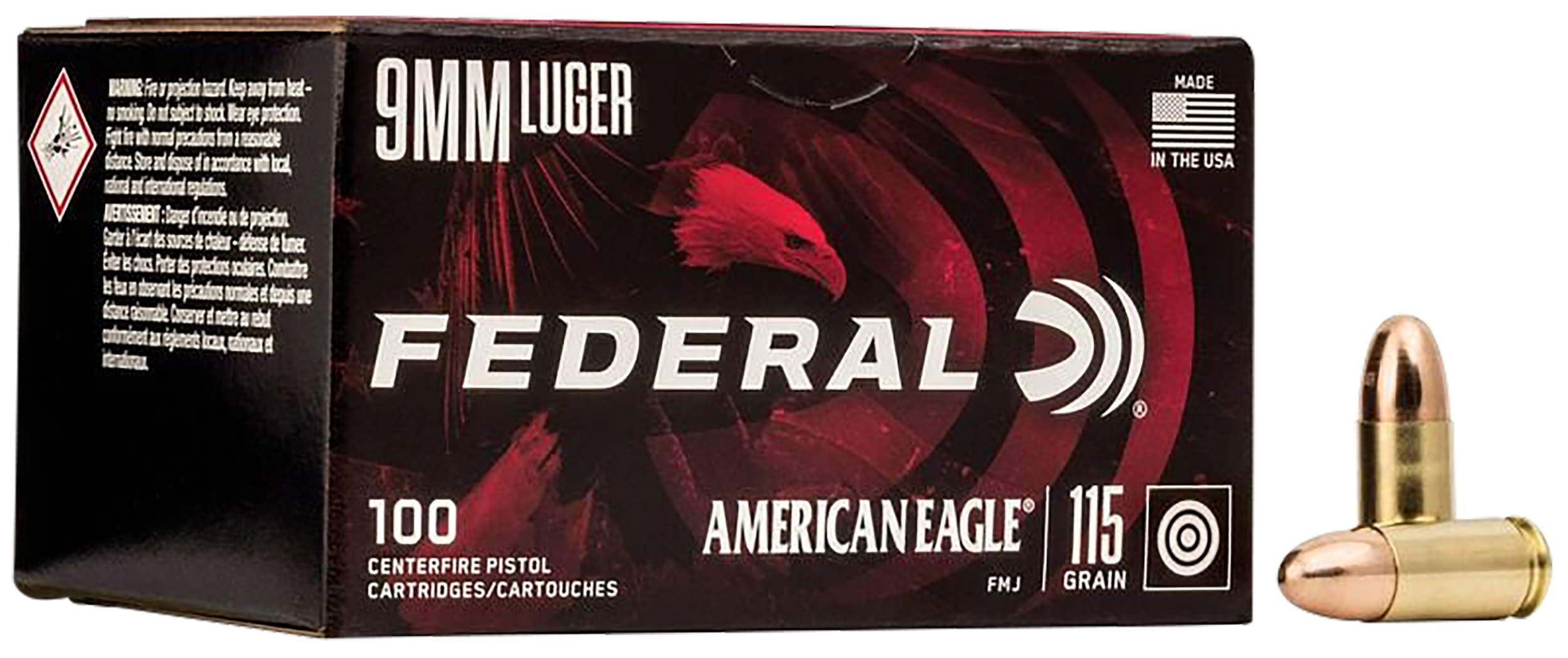 Federal AE9DP100 American Eagle Handgun 9mmLuger 115gr Full Metal Jacket 100 Per Box/5 Case