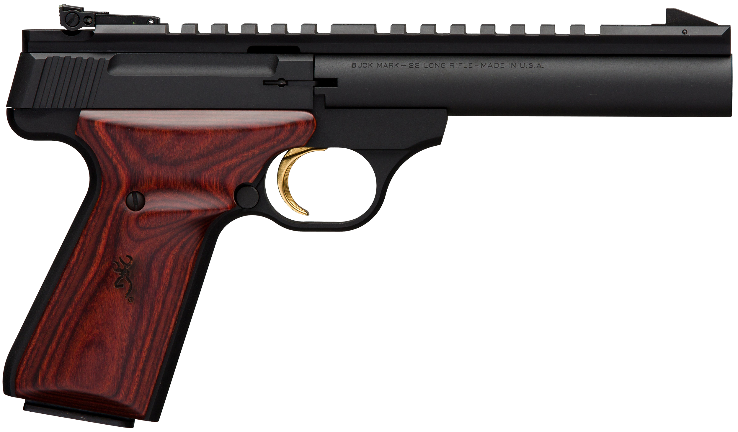 Browning 051528490 Buck Mark Field Target 22 LR 10+1 5.50" Matte Blued Heavy Bull Barrel, Matte Black Serrated w/Picatinny Rail Slide & Aluminum Frame w/Laminate Cocobolo Target Grip