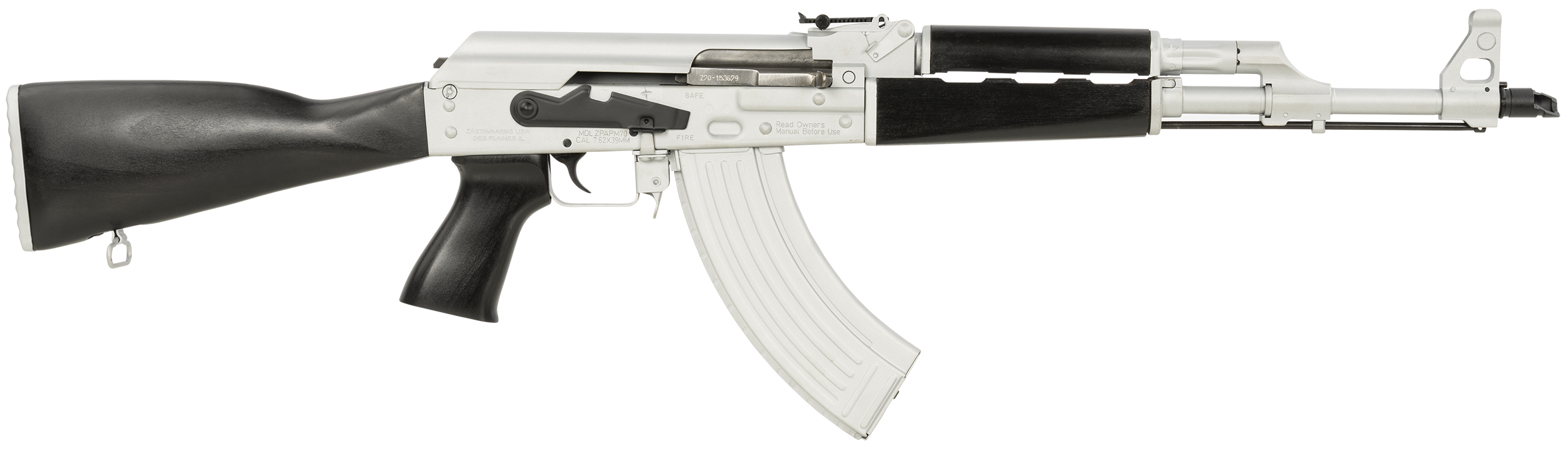 Zastava Arms Usa ZR7762CSB ZPAPM70  7.62x39mm 30+1 16.30" Black Chrome Lined Steel Barrel, Silver Receiver, Black Polymer Handguard, Fixed Dark Walnut Synthetic Stock
