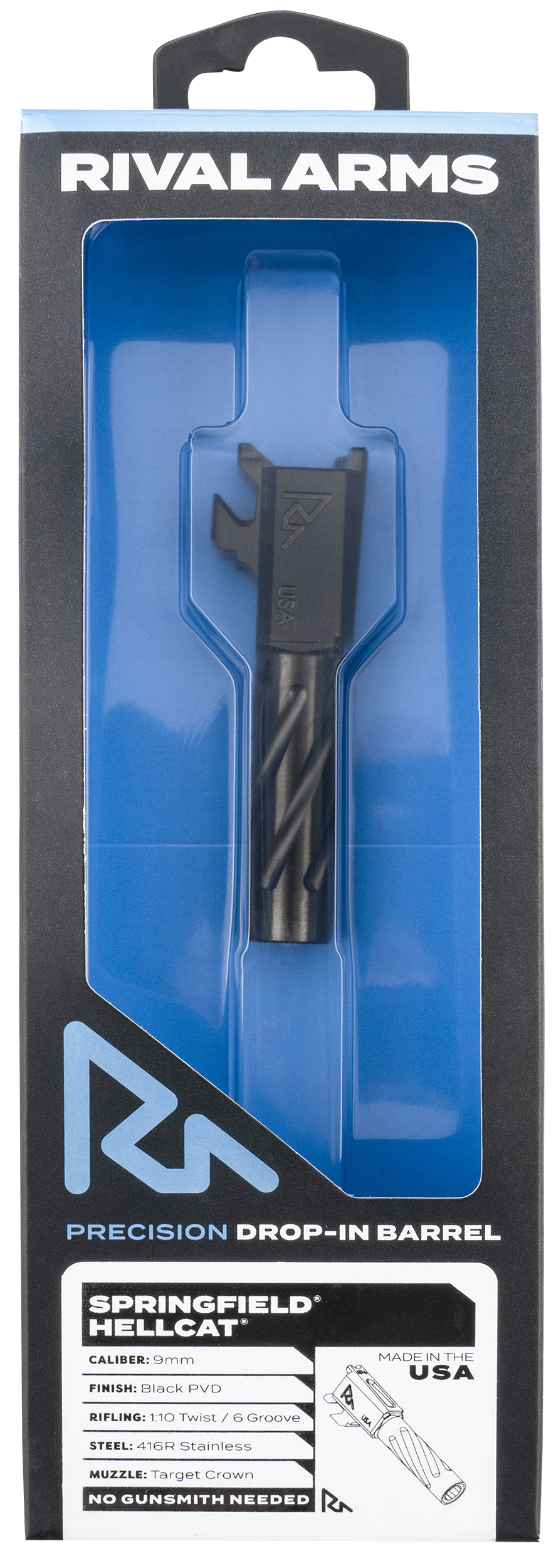 Rival Arms RARA20H101A Precision V1 Match Grade Spiral Fluted Black PVD Stainless Steel, Fits Springfield Hellcat