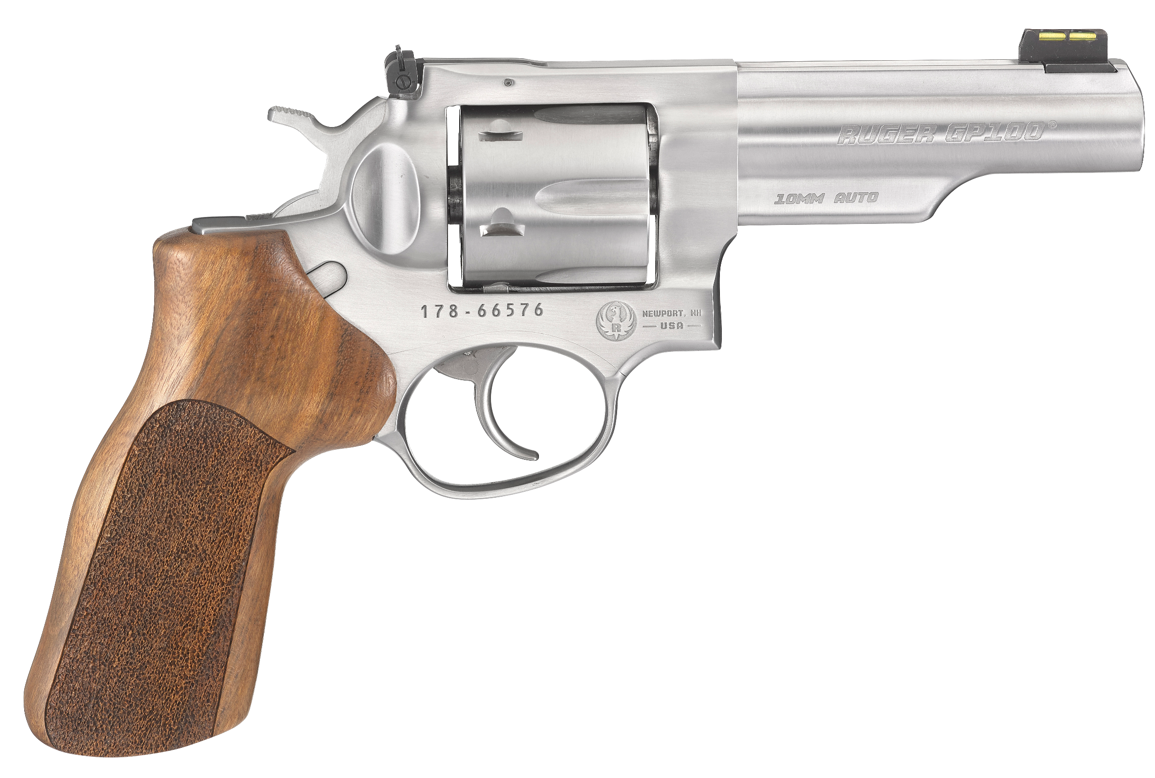 Ruger 1775 GP100 Match Champion 10mm Auto 6rd 4.20" Satin Stainless Half-Lug Barrel, Cylinder & Frame, Hogue Stippled Hardwood Grip, Transfer Bar Safety
