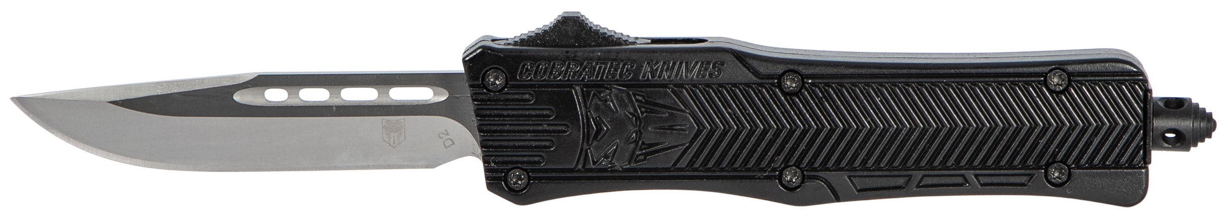 CobraTec Knives SBCTK1SDNS CTK-1 Small 2.75" OTF Drop Point Plain D2 Steel Blade/Black Aluminum Handle Features Glass Breaker Includes Pocket Clip