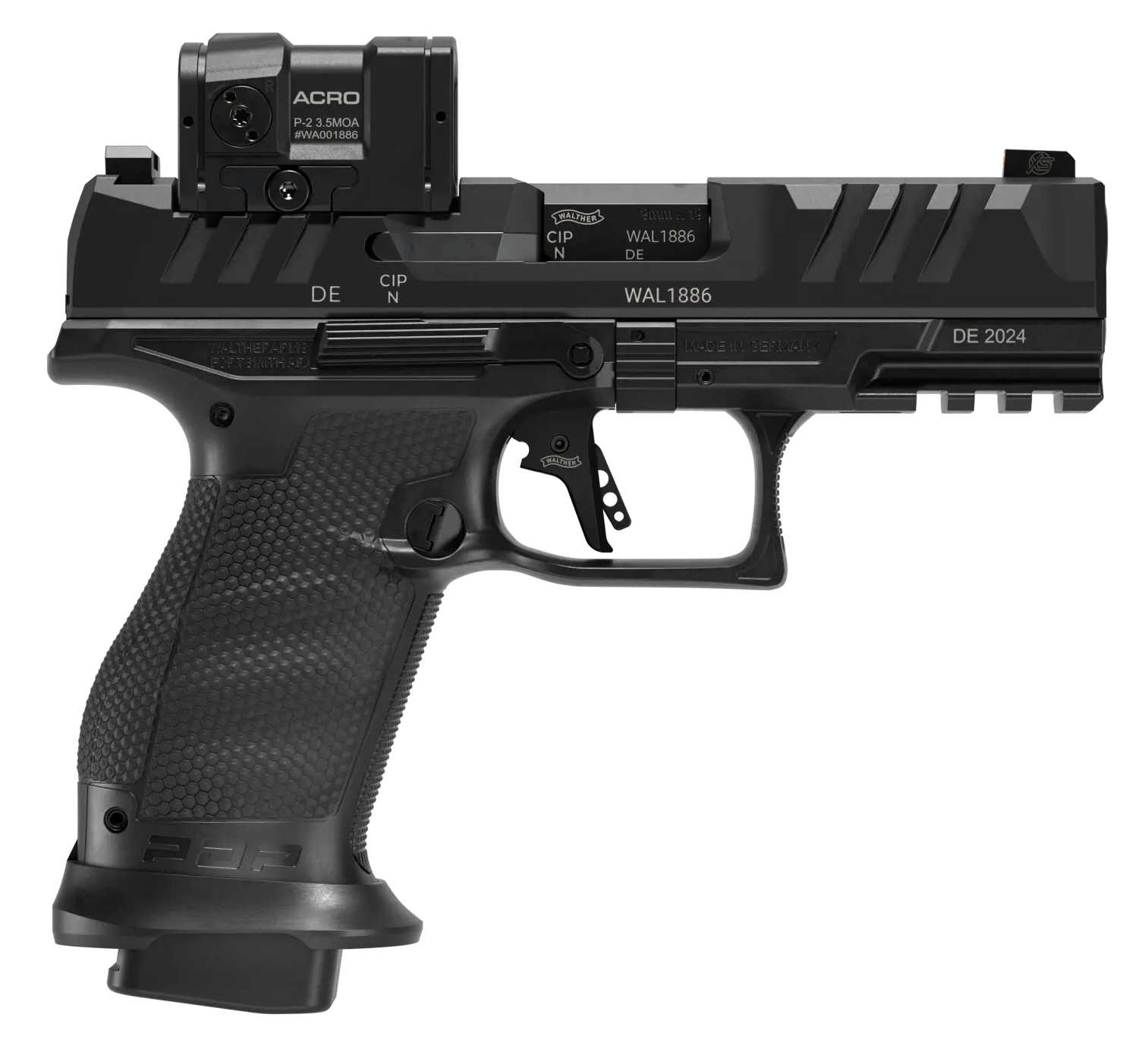 Walther Arms 4797068 PDP Pro ACRO Compact 9mm Luger 10+1 4" Black Polygonal Rifled Barrel, Serrated w/Optic Slide, Black Polymer Frame w/Picatinny Rail, Textured Polymer Grip, Aimpoint Acro P-2 Red Do