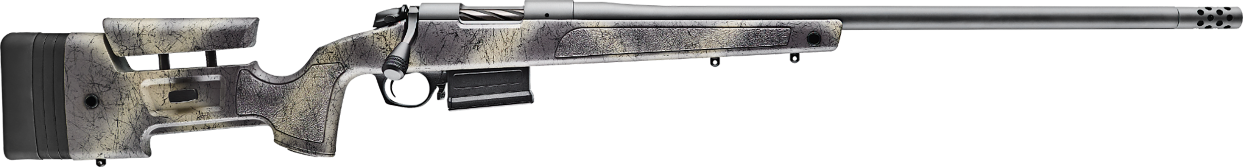 Bergara Rifles B14S3815 B-14 Wilderness HMR 25 Creedmoor 5+1 24" Sniper Gray Cerakote Threaded Barrel, Sniper Gray Cerakote Steel Drilled & Tapped Receiver, Wilderness Camo w/Black Webbing Adj Cheek &