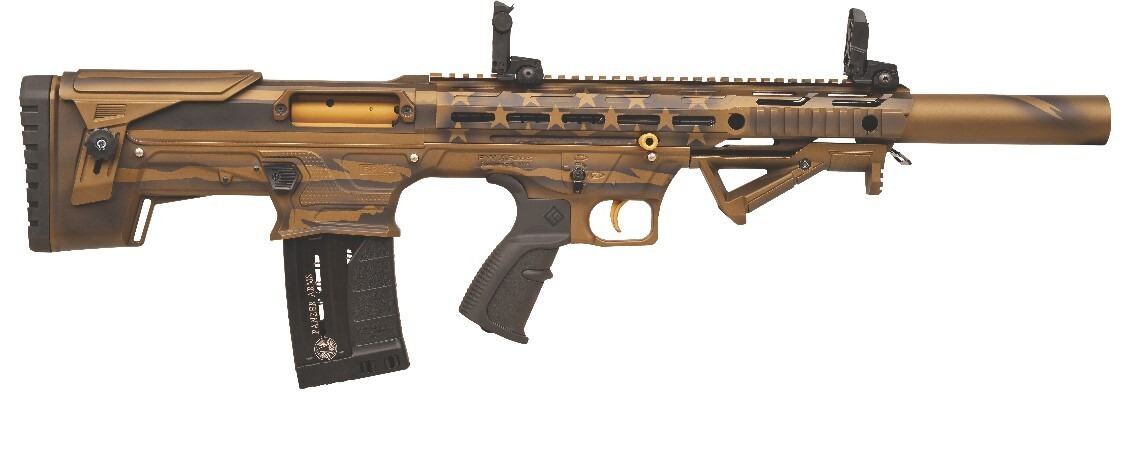PANZER ARMS BP12 G2 BULLPUP BLK/BRZ US FLAG 2-5RD, FLIP UP SIGHTS