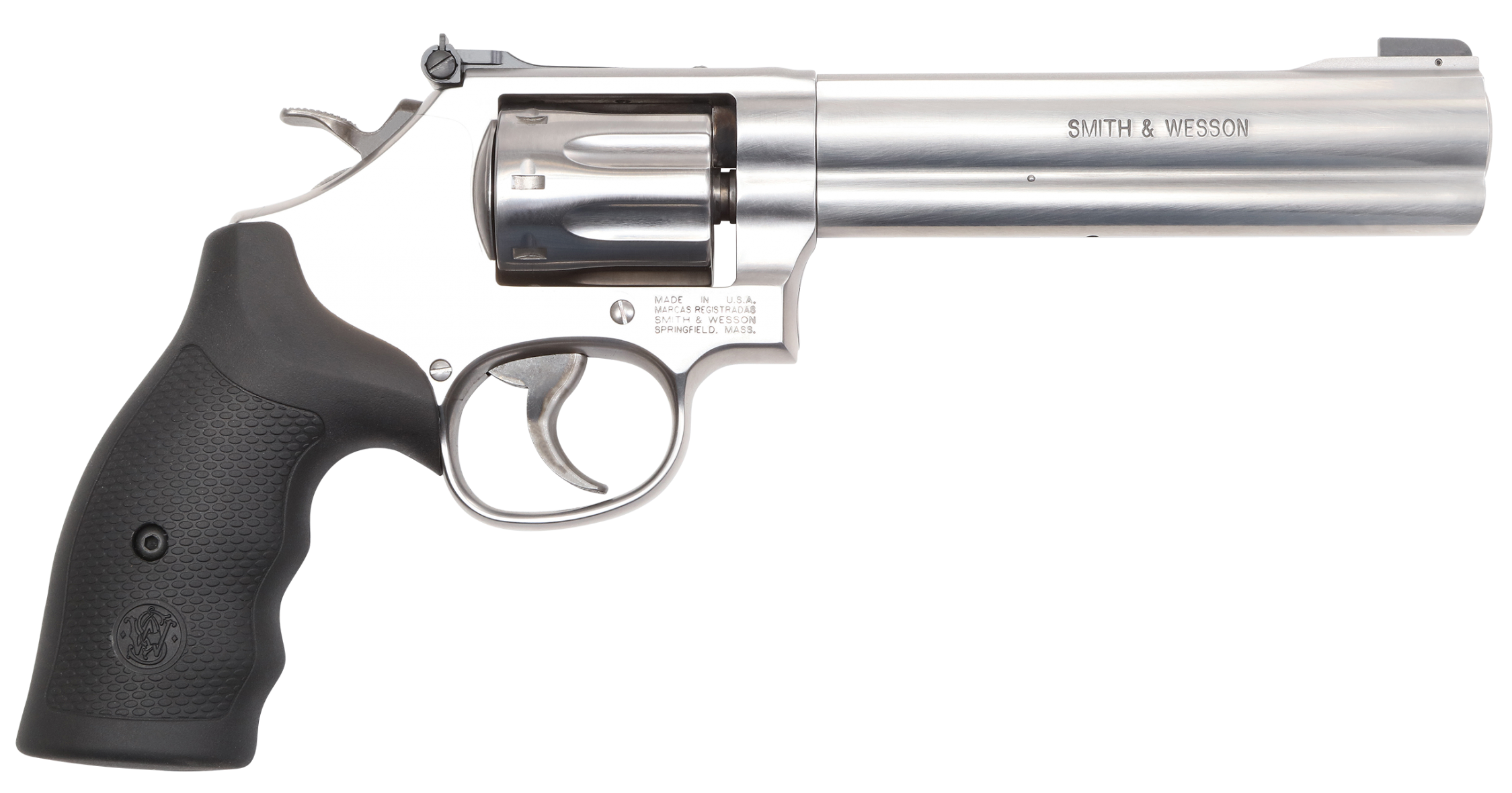 Smith & Wesson 12460 Model 648  K-Frame Frame 22 WMR 8 Shot 6" Stainless Steel Barrel, Cylinder & Frame, Black Finger Grooved Grip, Internal Lock Safety, Exposed Hammer