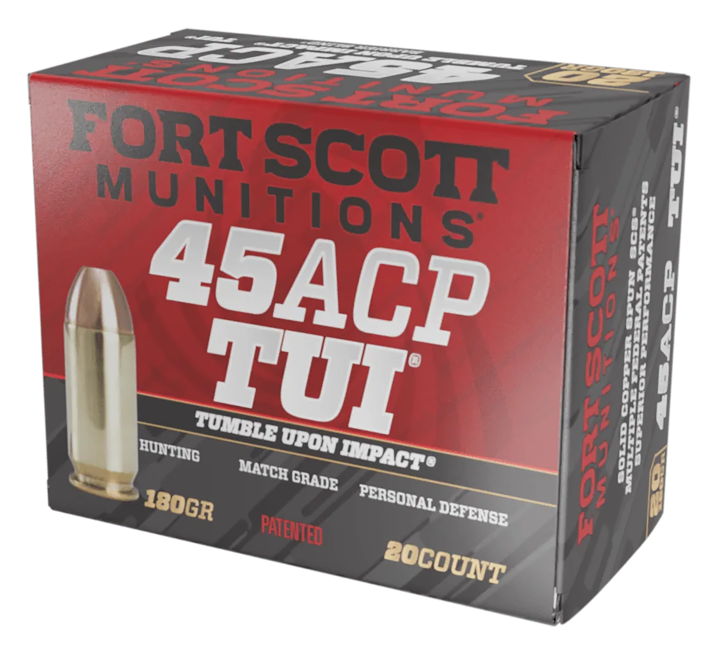 Fort Scott Munitions 450180SCV Tumble Upon Impact (TUI)  45ACP 180gr Solid Copper Spun 20 Per Box/25 Case