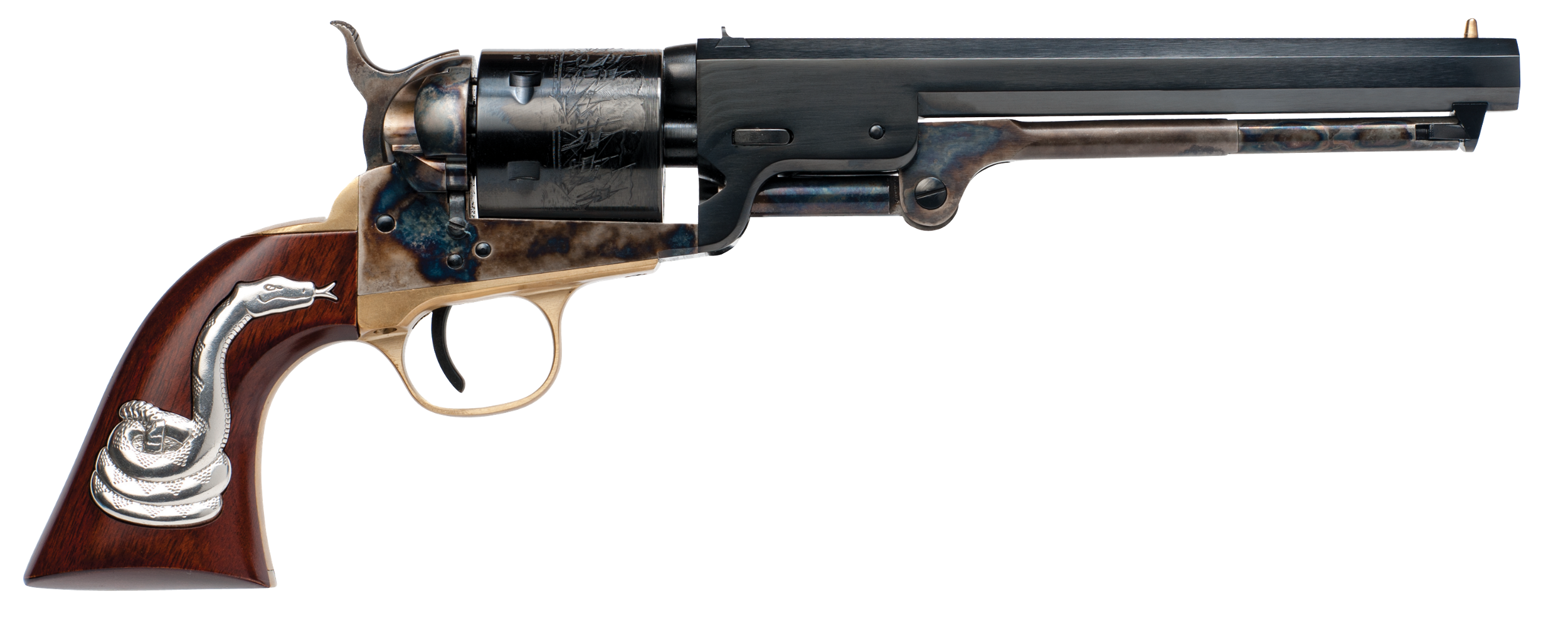 Cimarron CA9081SS101 Man With No Name Conversion Hollywood Series 38 Long Colt 6rd 7.50" Blued Steel Barrel & Cylinder Color Case Hardened Steel Frame with Walnut Grip with Integrated Snake
