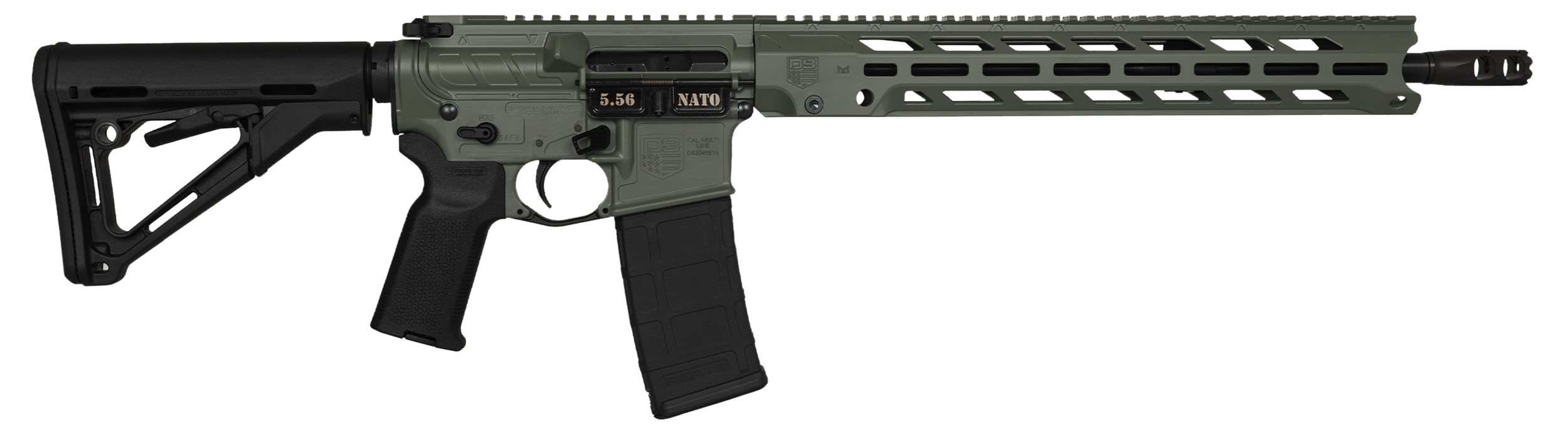 Diamondback DB1784K791 DB15 Obsidian 5.56 NATO 30+1 16" Black Nitride Threaded Barrel, Jungle Green Cerakote Picatinny Rail Aluminum Receiver, Magpul CTR Black Synthetic Stock & Magpul MOE K2 Grip