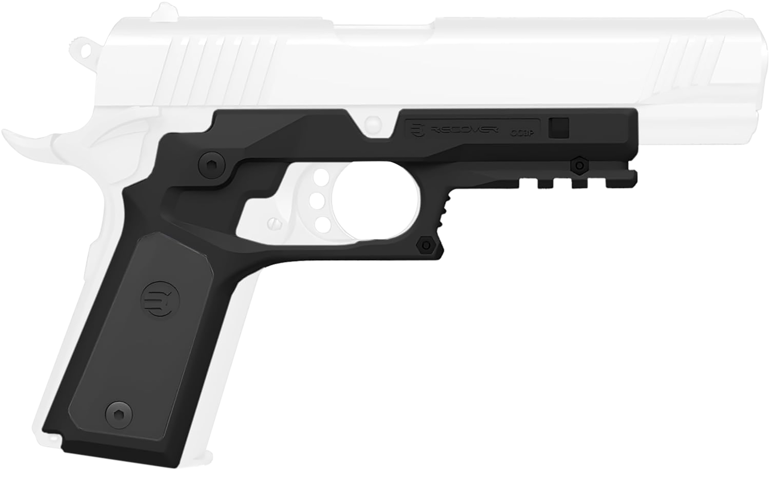 Recover Tactical CC3P0104 Frame Grip  Black Polymer Frame with Interchangeable Black & Gray Panels for Standard Frame 1911