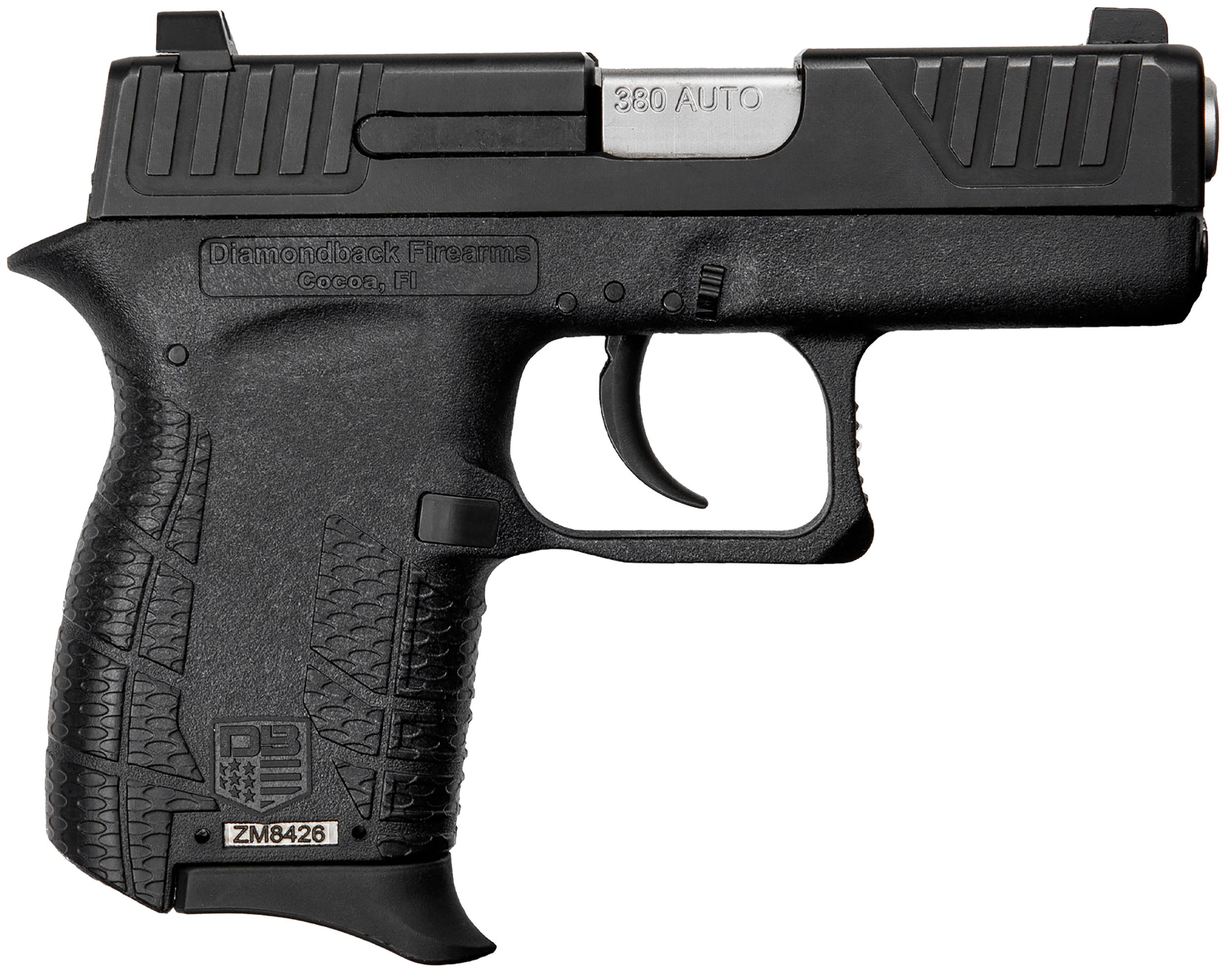 Diamondback DB0100E002 DB380 Gen4 Micro-Compact Frame 380 ACP 6+1, 2.80" Stainless Steel Barrel, Black Nitride Serrated Stainless Steel Slide, Black Polymer Frame w/Beavertail & Grip