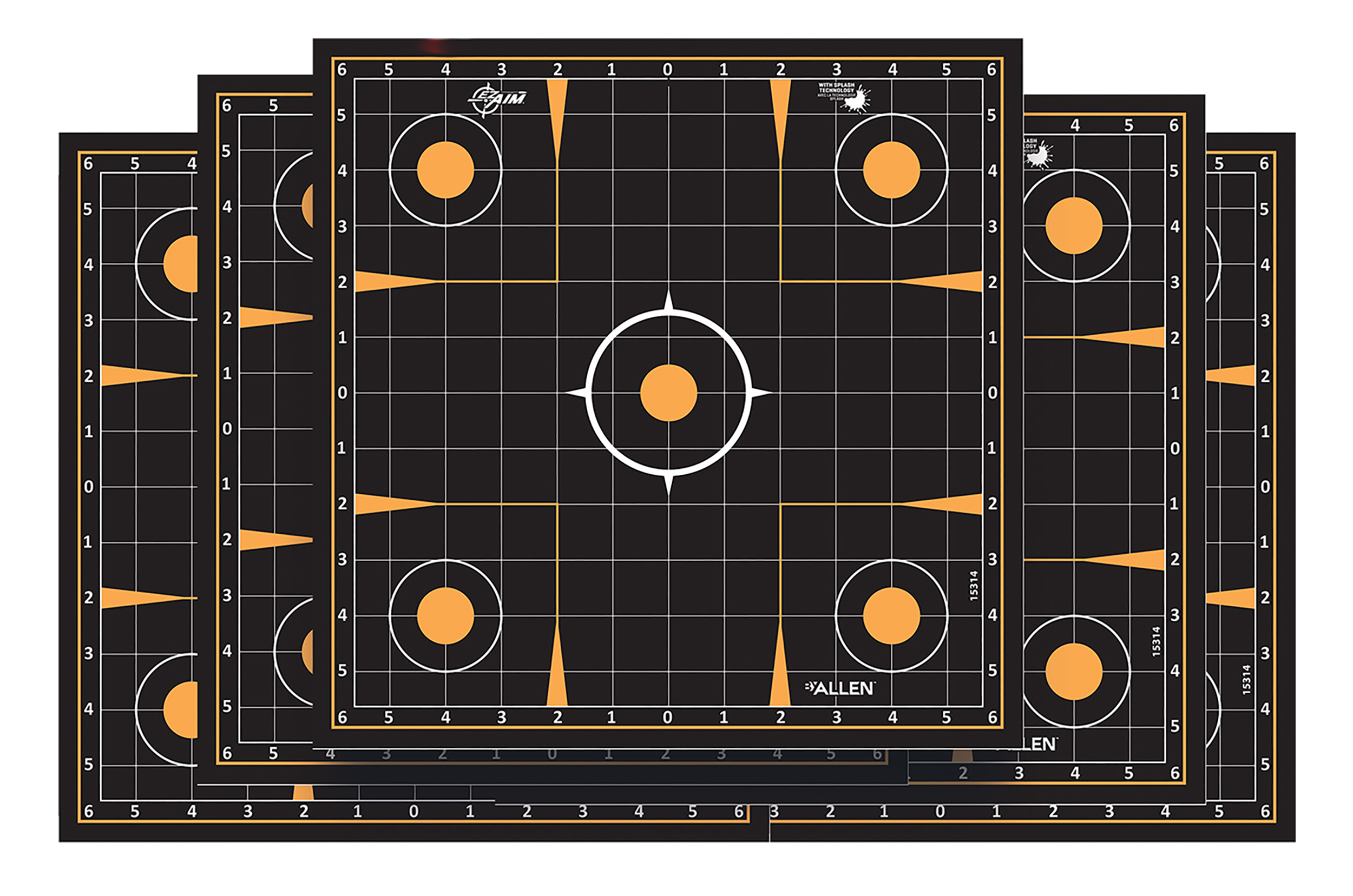 EZ-Aim 1531410 Splash Reactive  Self-Adhesive Paper Black/Orange 12"x12" Sight-In Grid 10 Pack