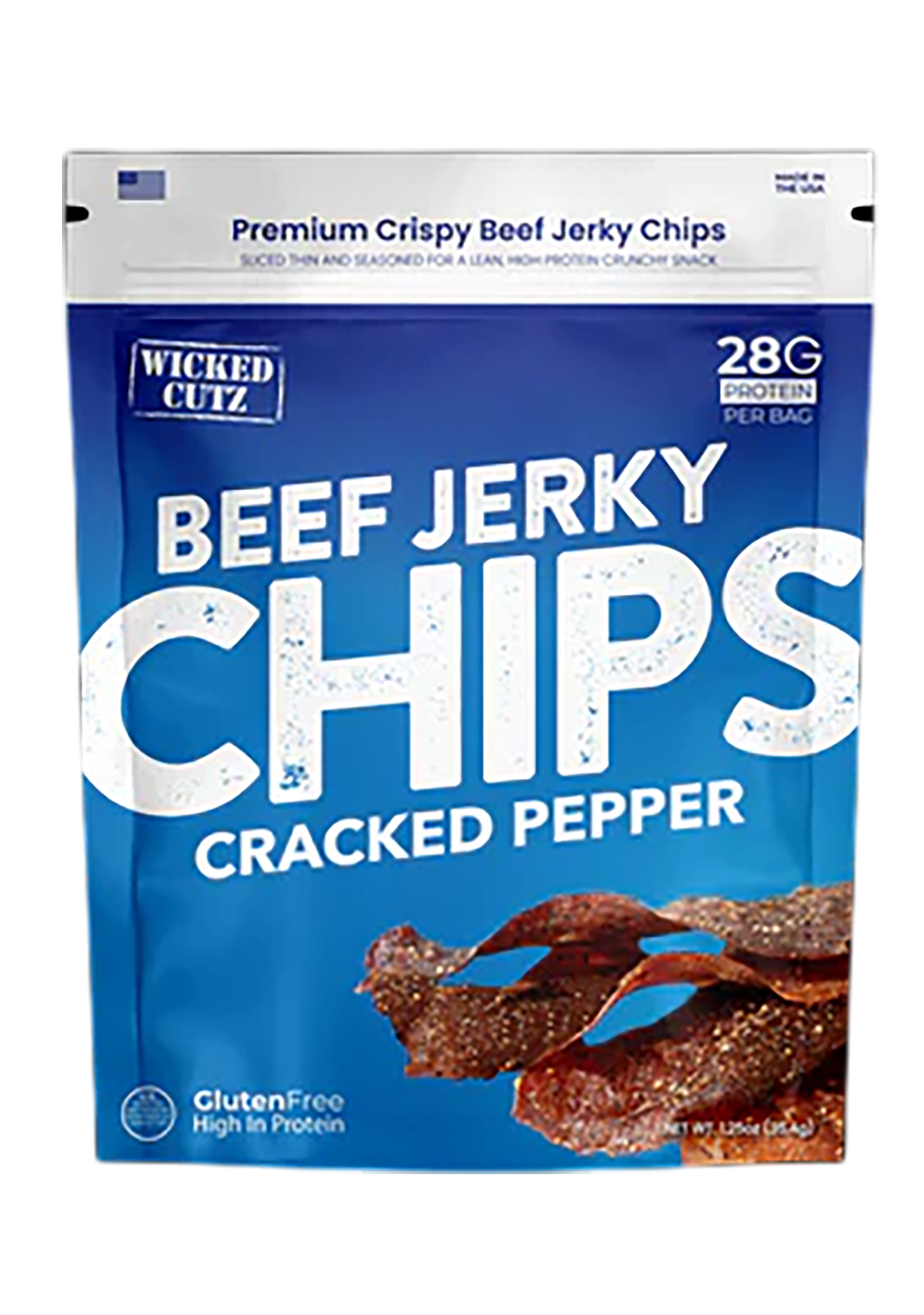 Wicked Cutz Cracked Pepper Beef Jerky Chips 8 Pack