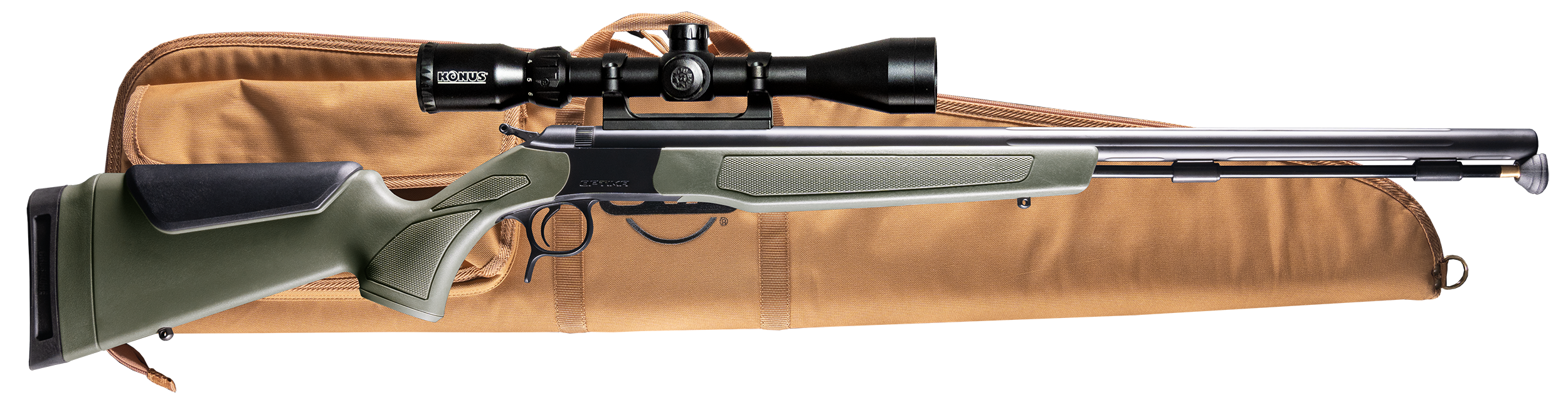 CVA PR2048NSCP Optima Scope Package 50 Cal 26" Black Nitride Fluted Barrel, Drilled & Tapped Steel Receiver, Fixed OD Green Synthetic Stock, Konus 3-9x40mm BDC Stock, Rifle Case, Aerolite Bullets