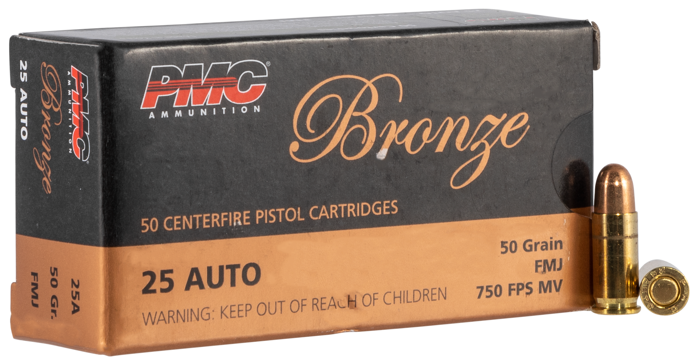 PMC 25A Bronze 25ACP 50gr Full Metal Jacket 50 Per Box/20 Case