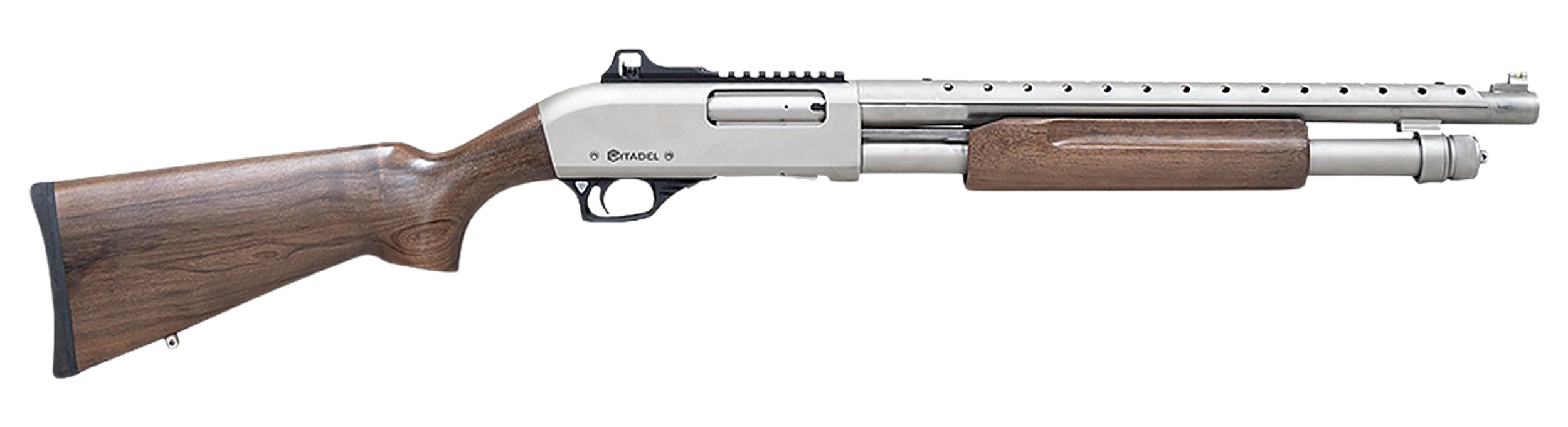 Citadel FRMN2020NKL Mariner  Full Size 20 Gauge Pump 3" 4+1 18.50" Nickel Finished Heat Shield Barrel, Nickel Finished Aluminum Receiver w/Picatinny Rail, Black Fixed Walnut Stock
