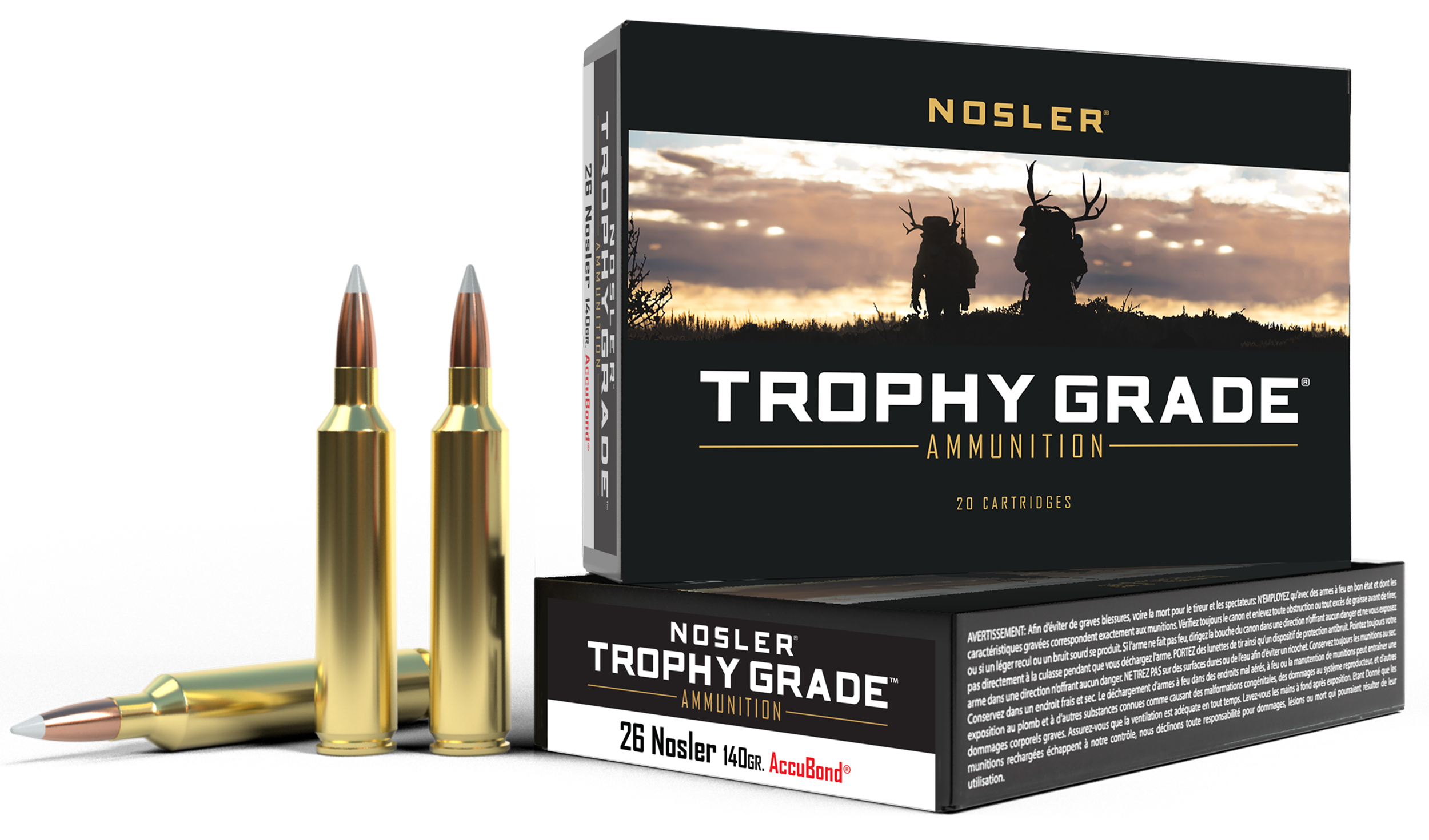 Nosler 60014 Trophy Grade  26Nosler 140gr Nosler AccuBond 20 Per Box/10 Case