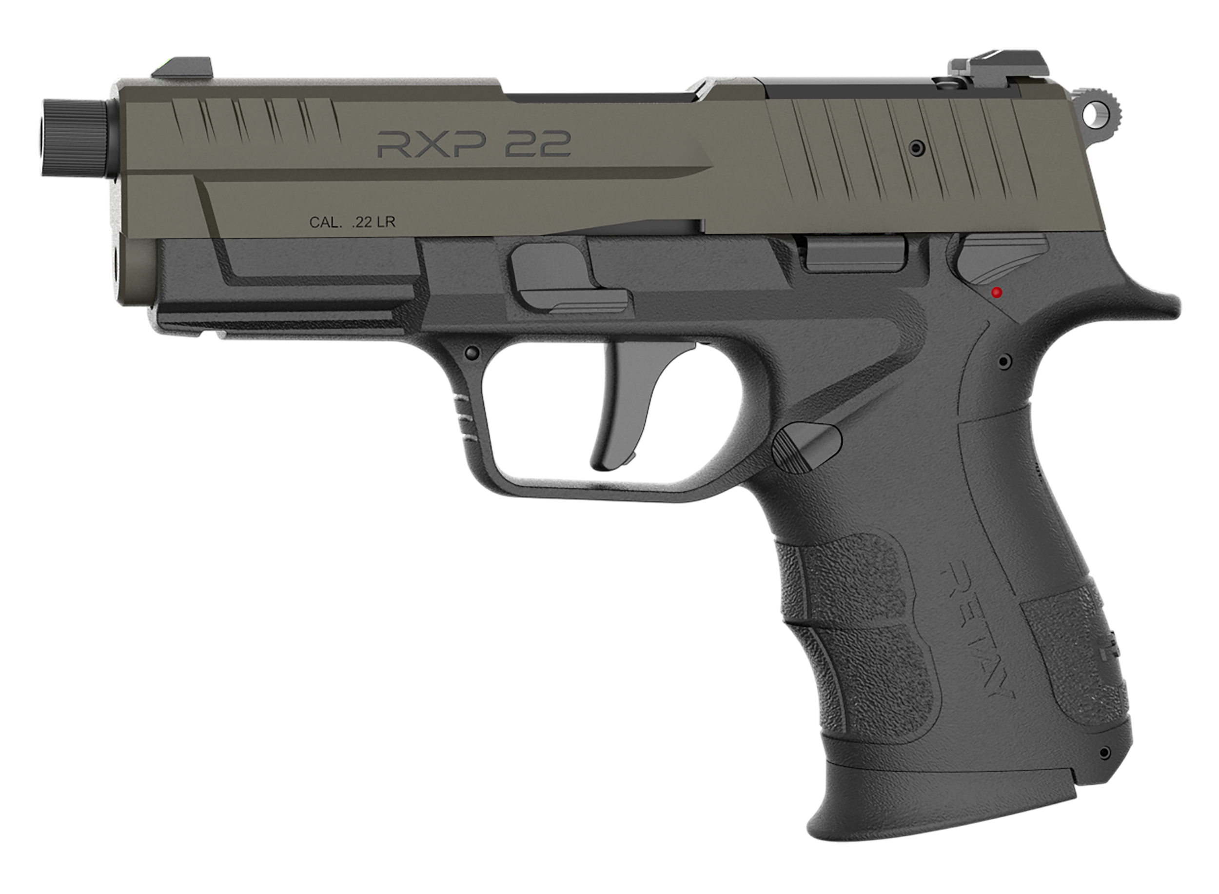 Retay USA RXP22BLKODSL13TH RXP 22 LR 13+1 4" Threaded Barrel, OD Green Cerakote Optic Ready/Serrated Slide, Black Cerakote Polymer Frame w/Accessory Rail, RMR/RMSc Footprint