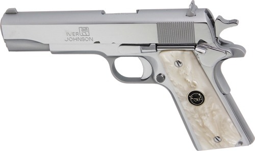 IVER JOHNSON 1911A1 45ACP 5" FS 8RD CHROME WHITE PEARL GRIP