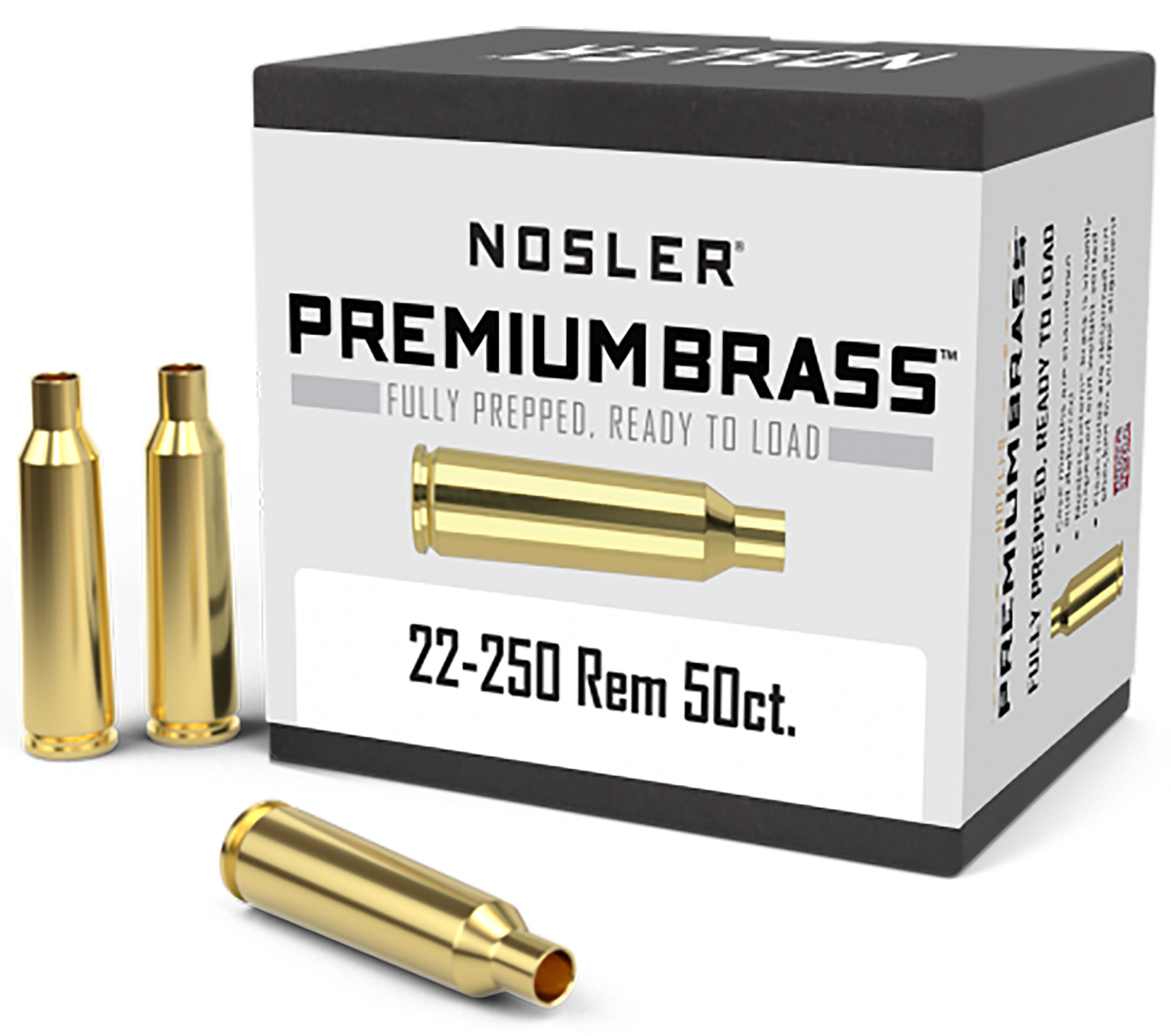 Nosler 10065 Premium Brass Unprimed Cases 22-250Rem Rifle Brass 50/Box