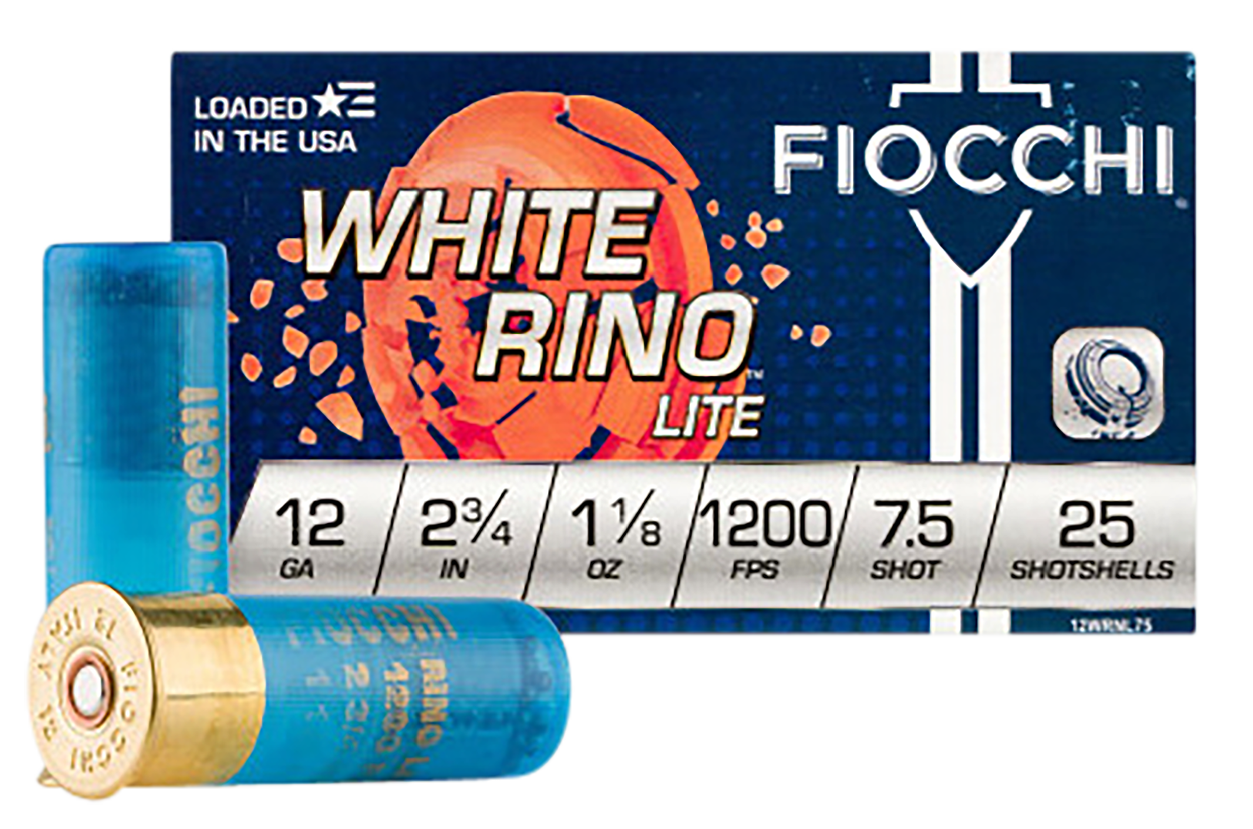 Fiocchi 12WRNL75 Exacta Target White Rino Lite 12Gauge 2.75" 1 1/8oz 7.5Shot 25 Per Box/10 Case