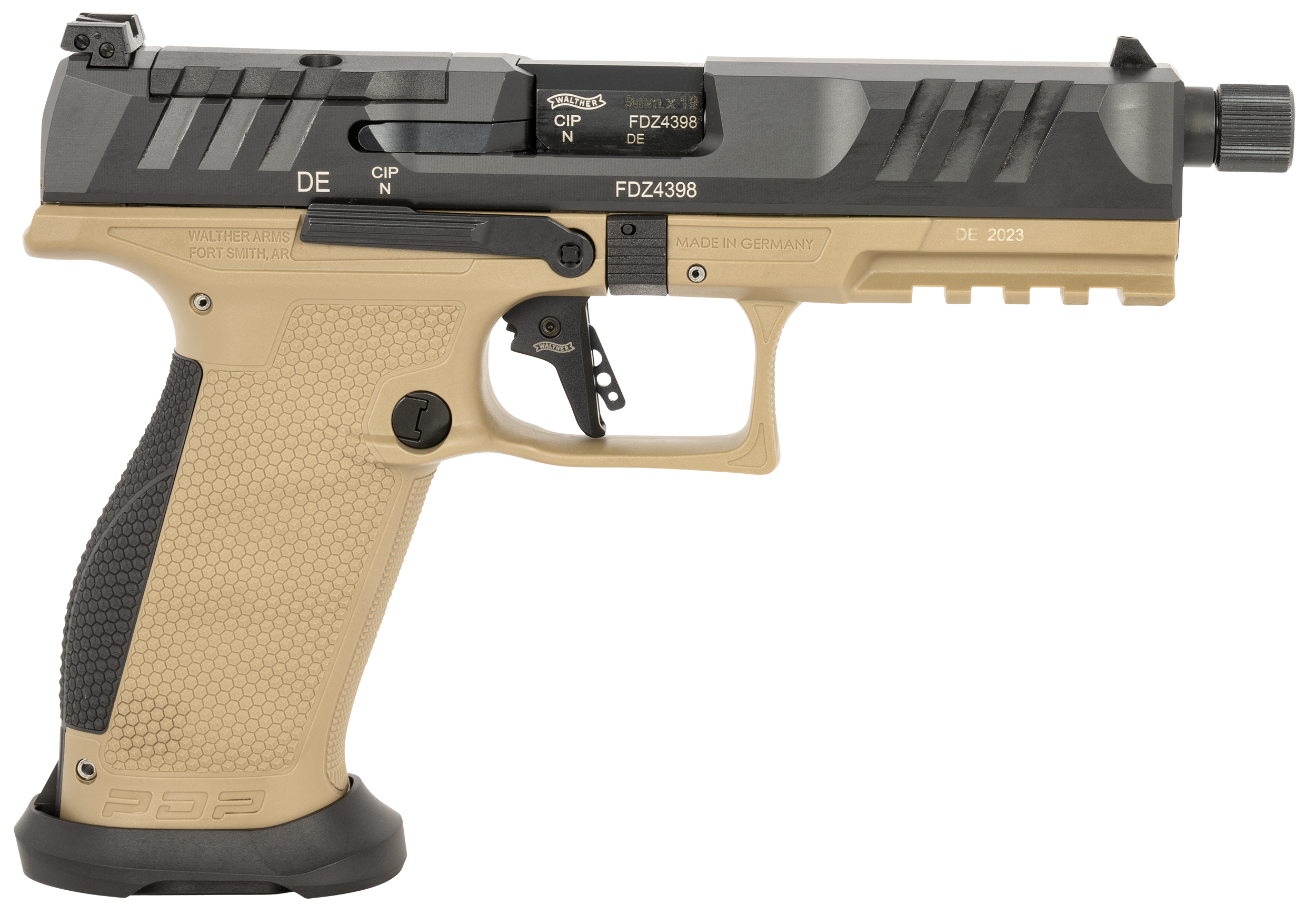 Walther Arms 2876582 PDP Pro SD 9mm Luger 18+1 5.10" Threaded Barrel, Black Optic Cut/Serrated Slide, FDE Polymer Frame with Pic. Rail, Performance Duty Grip, Flared Magwell