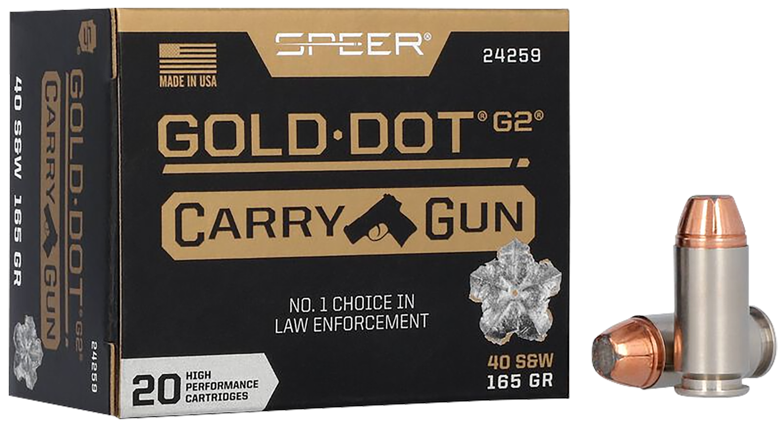 Speer 24259 Gold Dot Carry Gun 40S&W 165gr Hollow Point 20 Per Box/10 Case