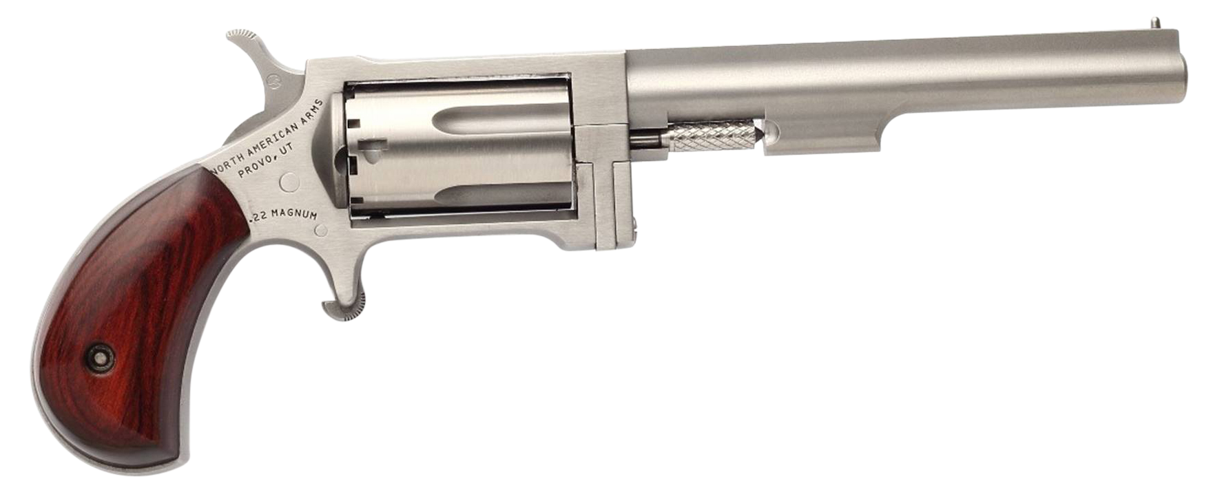 North American Arms SW4 Sidewinder *CA Compliant 22 WMR 5 Shot 4" Stainless Steel Barrel, Frame & Cylinder, Rosewood Birdshead Grip, Exposed Hammer