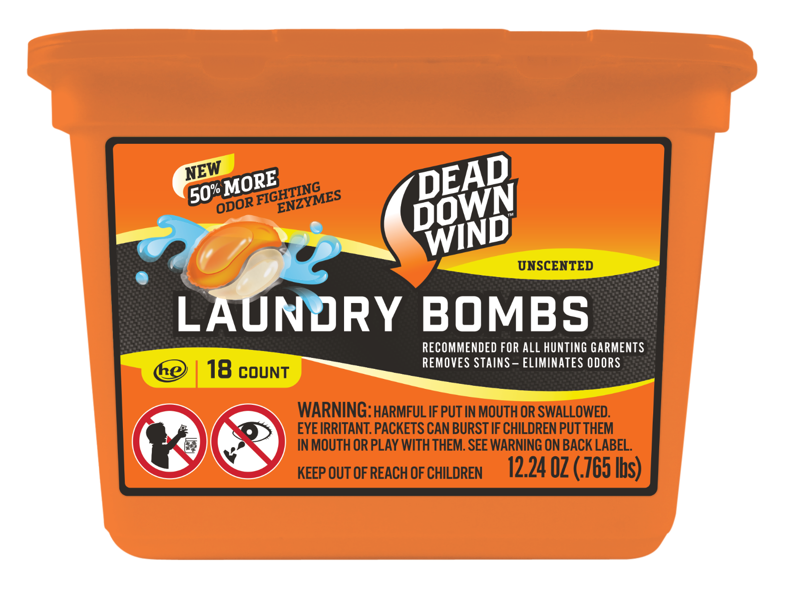 Dead Down Wind 118318 Laundry Bombs  Odor Eliminator Unscented Scent 12.24 oz Tub 18 count