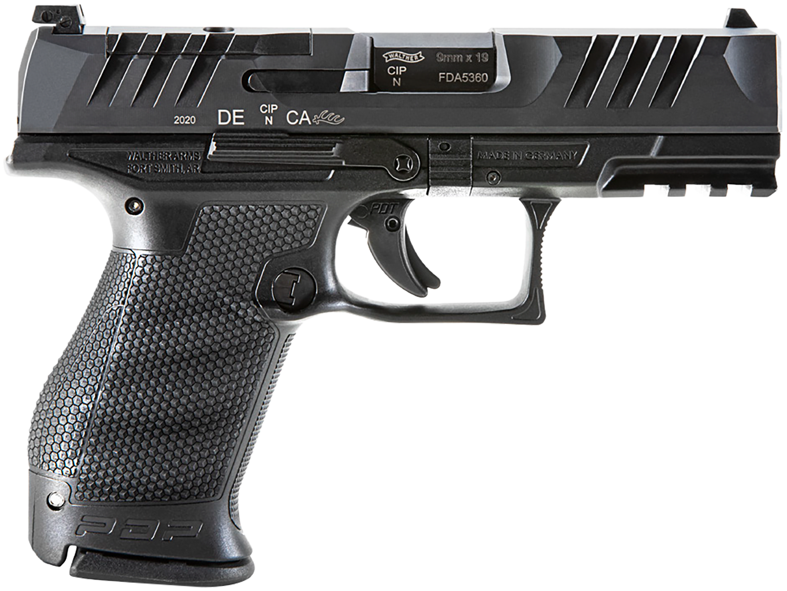 Walther Arms 2854686 PDP Compact Frame 9mm Luger 10+1 4" Black Steel Barrel, Black Optic Ready/Serrated Steel Slide, Black Polymer Frame w/Picatinny Rail, Textured Polymer Grip, Ambidextrous
