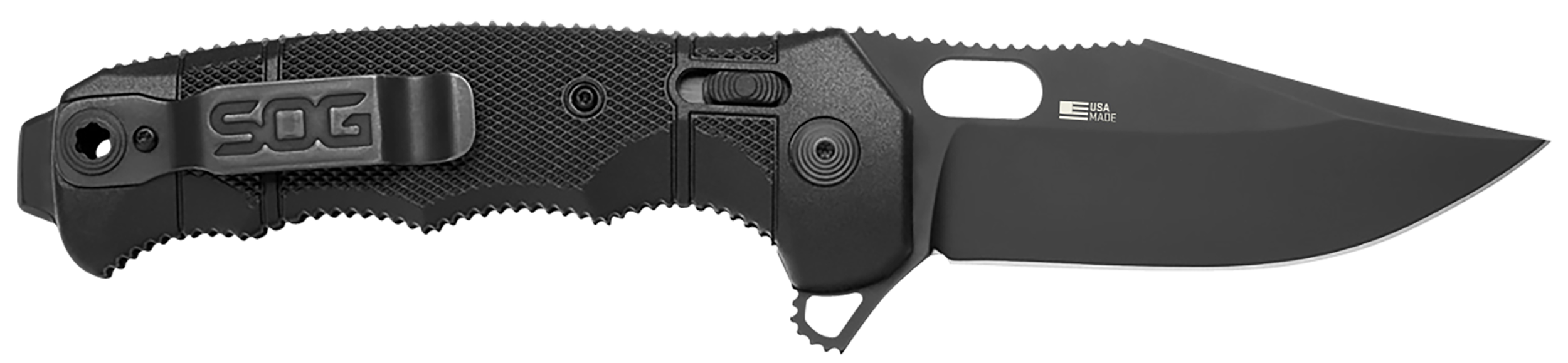S.O.G SOG12210257 Seal XR 3.90" Folding Clip Point Plain Black Cerakote S35VN SS Blade Black/GRN Handle Includes Belt Clip
