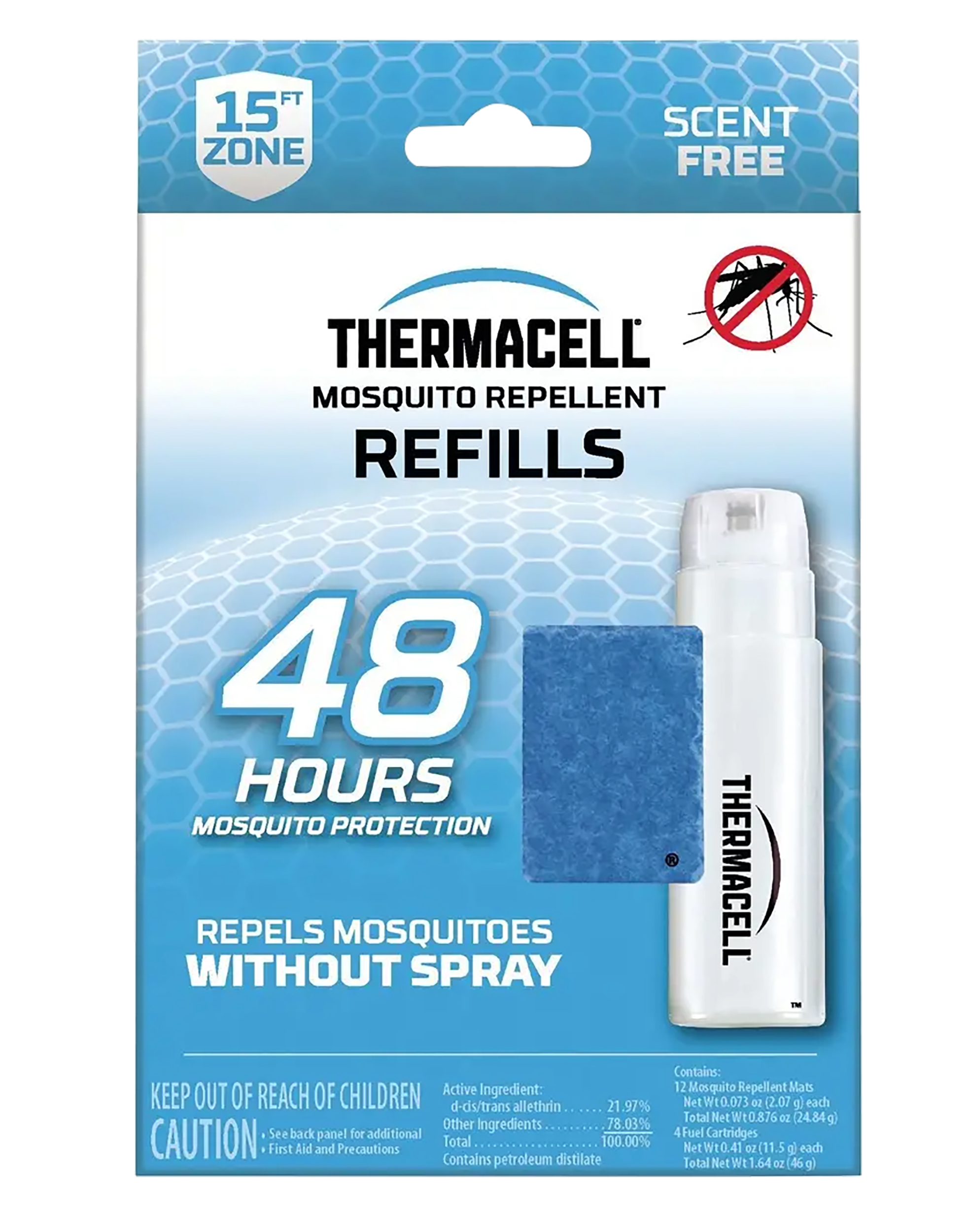 Thermacell R4 Repellent Refill Effective 15 ft Odorless Scent Mat/Fuel Cartridges Repels Mosquito Effective Up to 48 hrs 4 Fuel Cartridges/12 Mats