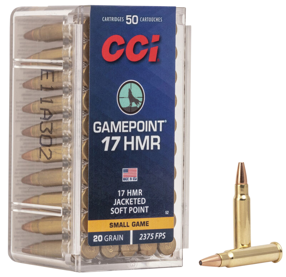 CCI 0052 Gamepoint Rimfire 17HMR 20gr Jacketed Soft Point 50 Per Box/40 Case