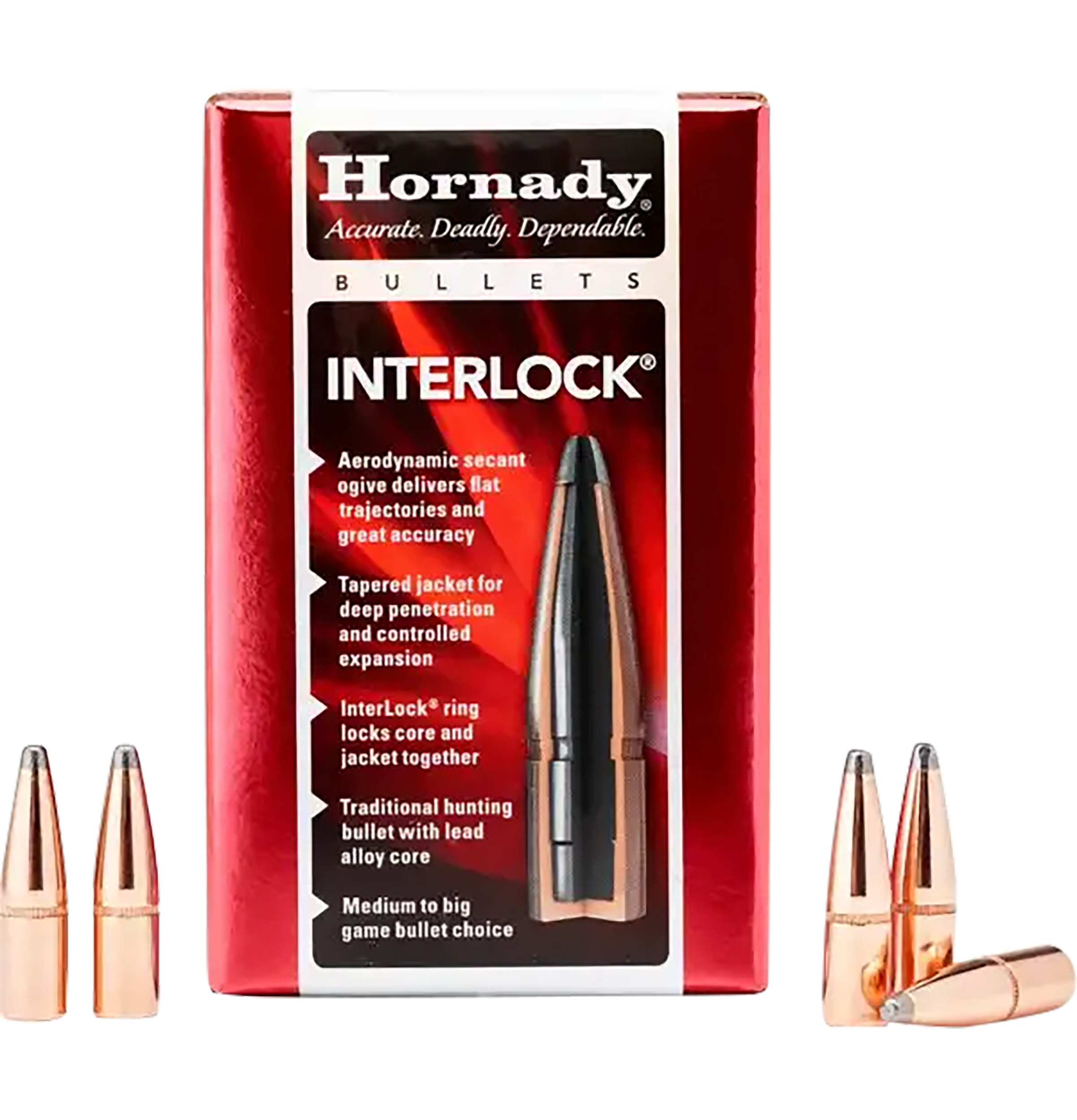 Hornady 3045 InterLock 30 Cal .308 165 gr Boat Tail Spire Point 100 Per Box/ 15 Case