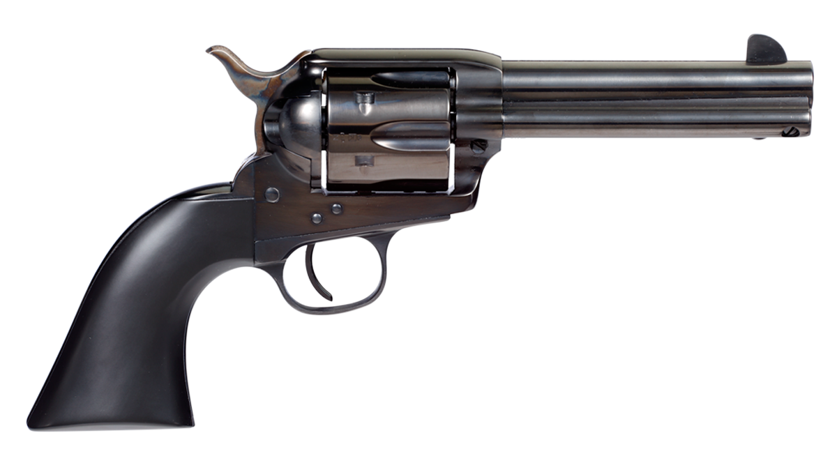 Taylors & Company 555161 Devil Anse 45 Colt (LC) Caliber with 4.75" Blued Finish Barrel, 6rd Capacity Blued Finish Cylinder, Color Case Hardened Finish Steel Frame & Matte Black Wood Grip