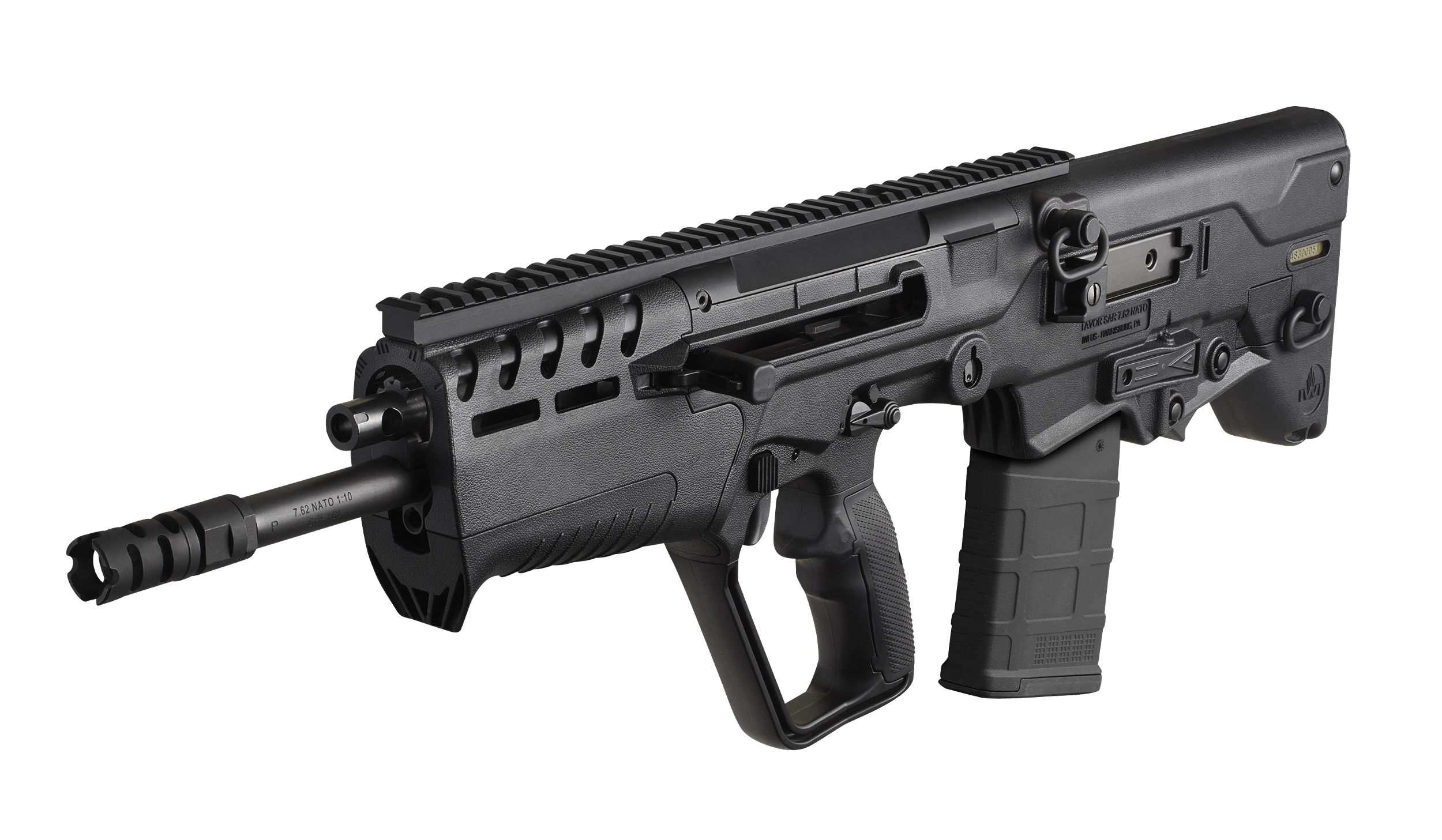 IWI US T7B2010 Tavor 7 7.62x51mm NATO Caliber with 20" Barrel, 10+1 Capacity, Black Metal Finish, Black Fixed Bullpup Stock & Black Polymer Grip Ambidextrous Hand