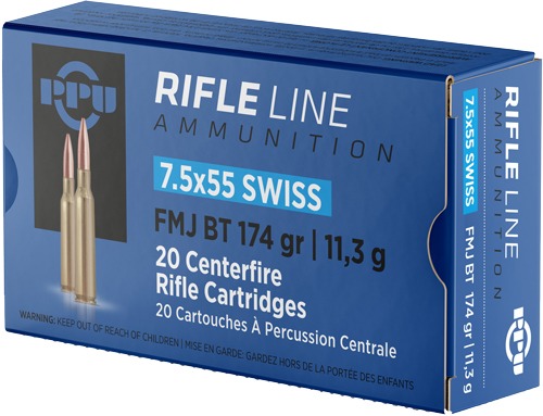 PPU 7.5X55 SWISS 174GR FMJ 20RD 10BX/CS