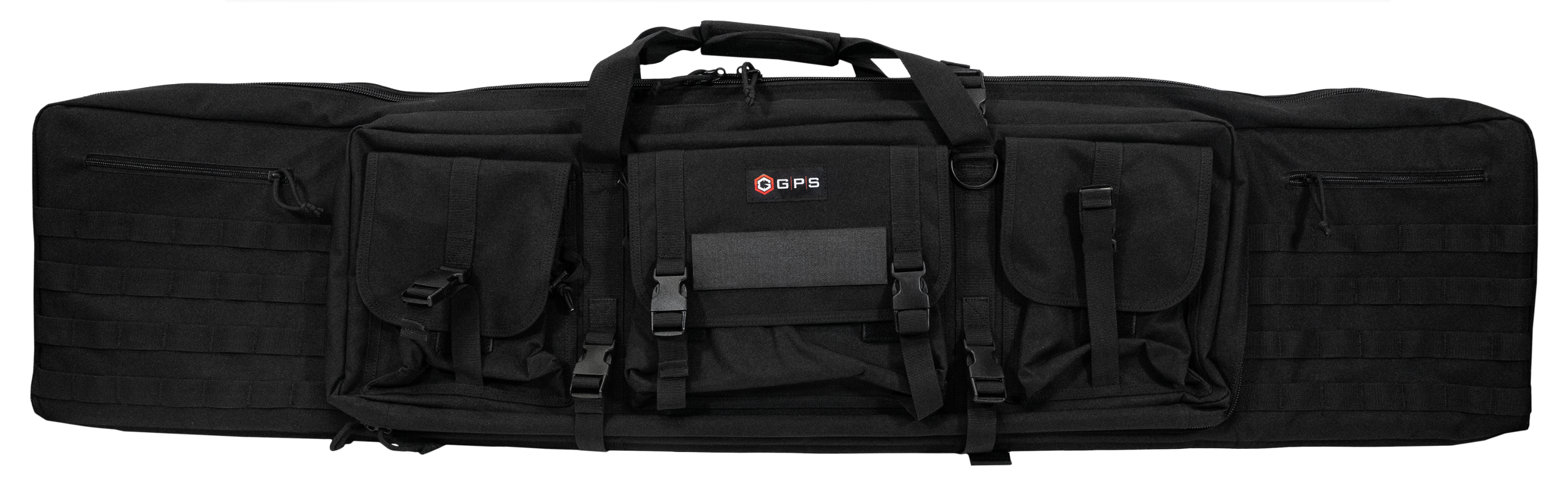 GPS Bags DRC55 Double Rifle Case Black 600D Polyester w/ 2 Padded Pistol Sleeves MOLLE Webbing & Lockable Zippers
