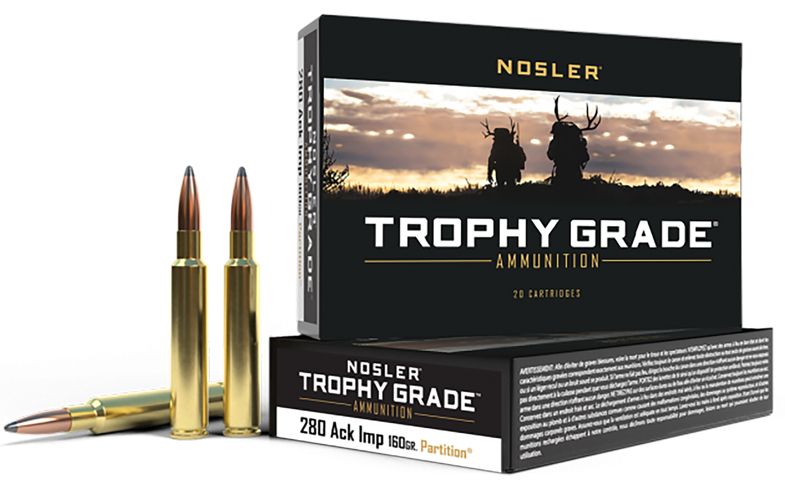 Nosler 60044 Trophy Grade  280Ackley Improved 160gr Nosler Spitzer Partition 20 Per Box/10 Case