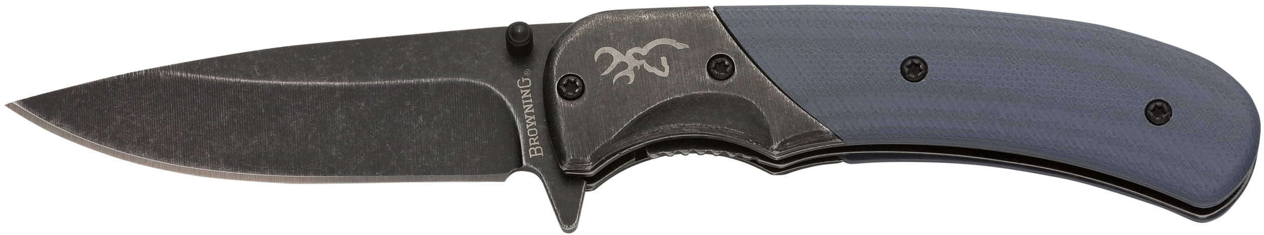 Browning 3220365 The Range  EDC Compact 2.75" Folding Drop Point, Plain Black Oxide Stonewashed 7Cr17MoV SS Blade, Black/Blue Aluminum/G10 Handle