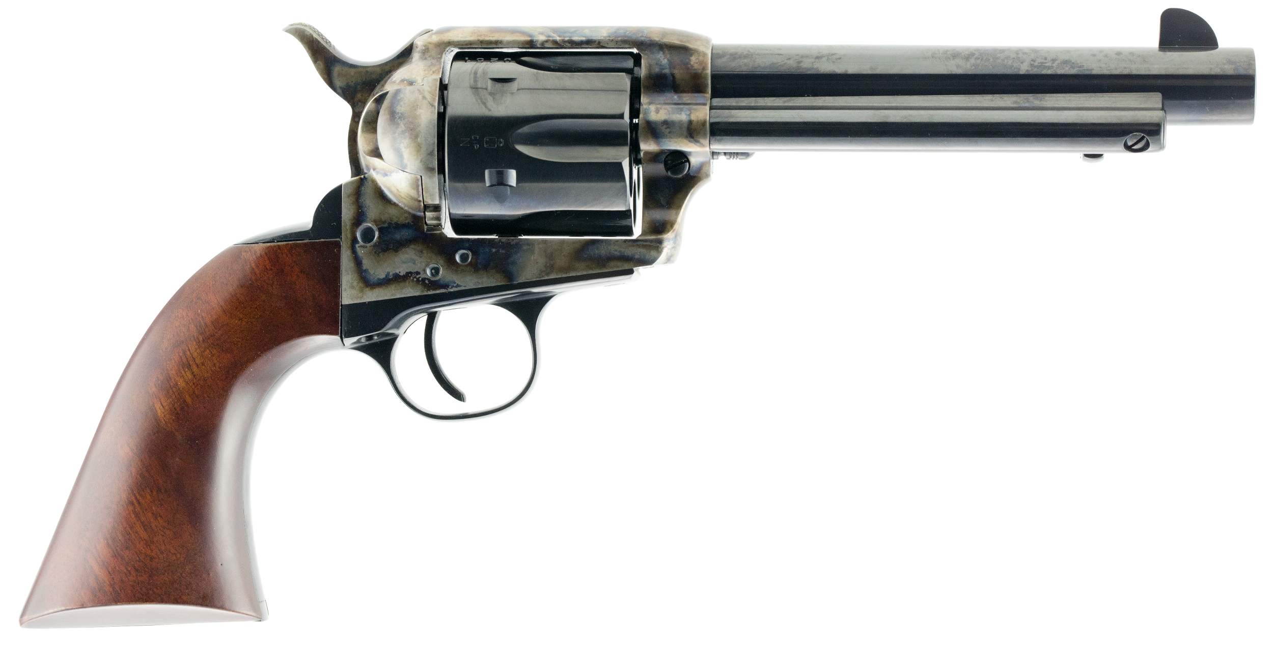 Taylors & Company 550857 1873 Gunfighter 357 Mag Caliber with 5.50" Blued Finish Barrel, 6rd Capacity Blued Finish Cylinder, Color Case Hardened Finish Steel Frame & Walnut Army Size Grip