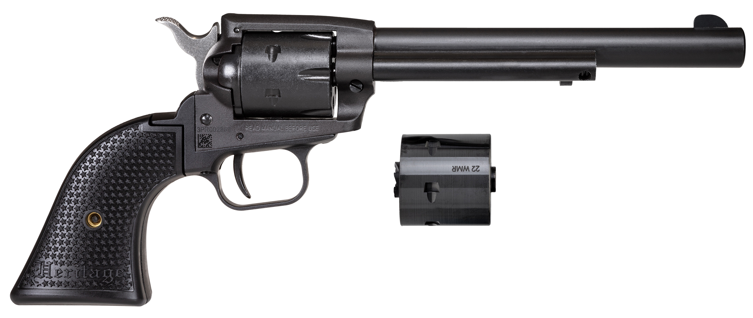Heritage Mfg SRR22MBS6PG Rough Rider 22 LR/22 WMR 6 Shot/ 6.50" Black Satin Steel Barrel, Frame & Cylinder, Black Polymer Grip, Hammer/Thumb Safety, Exposed Hammer