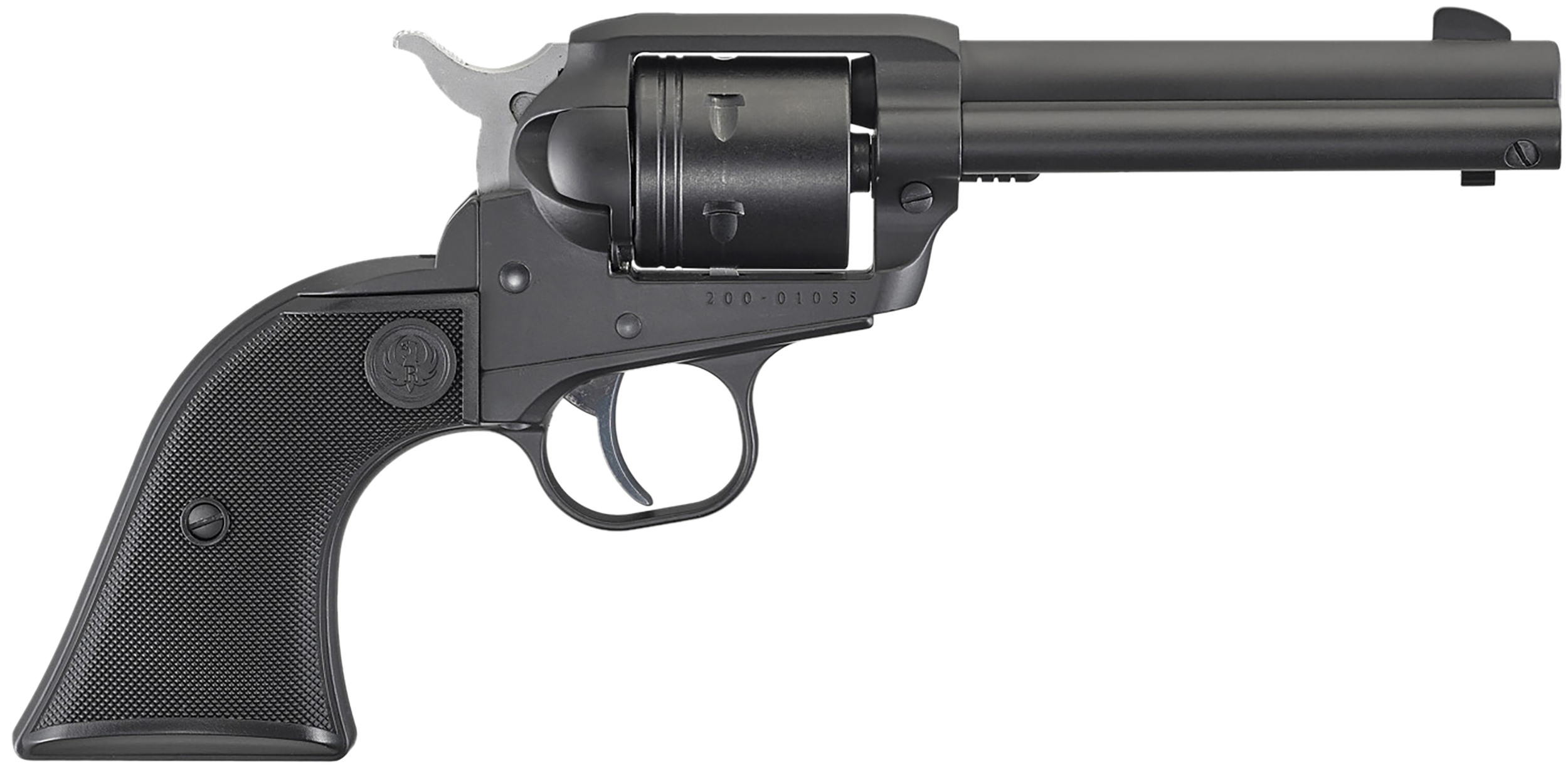 Ruger 2002 Wrangler 22 LR 6 Shot 4.62" Black Cerakote, Black Cerakote Aluminum Frame & Cylinder Black Checkered Polymer Grips