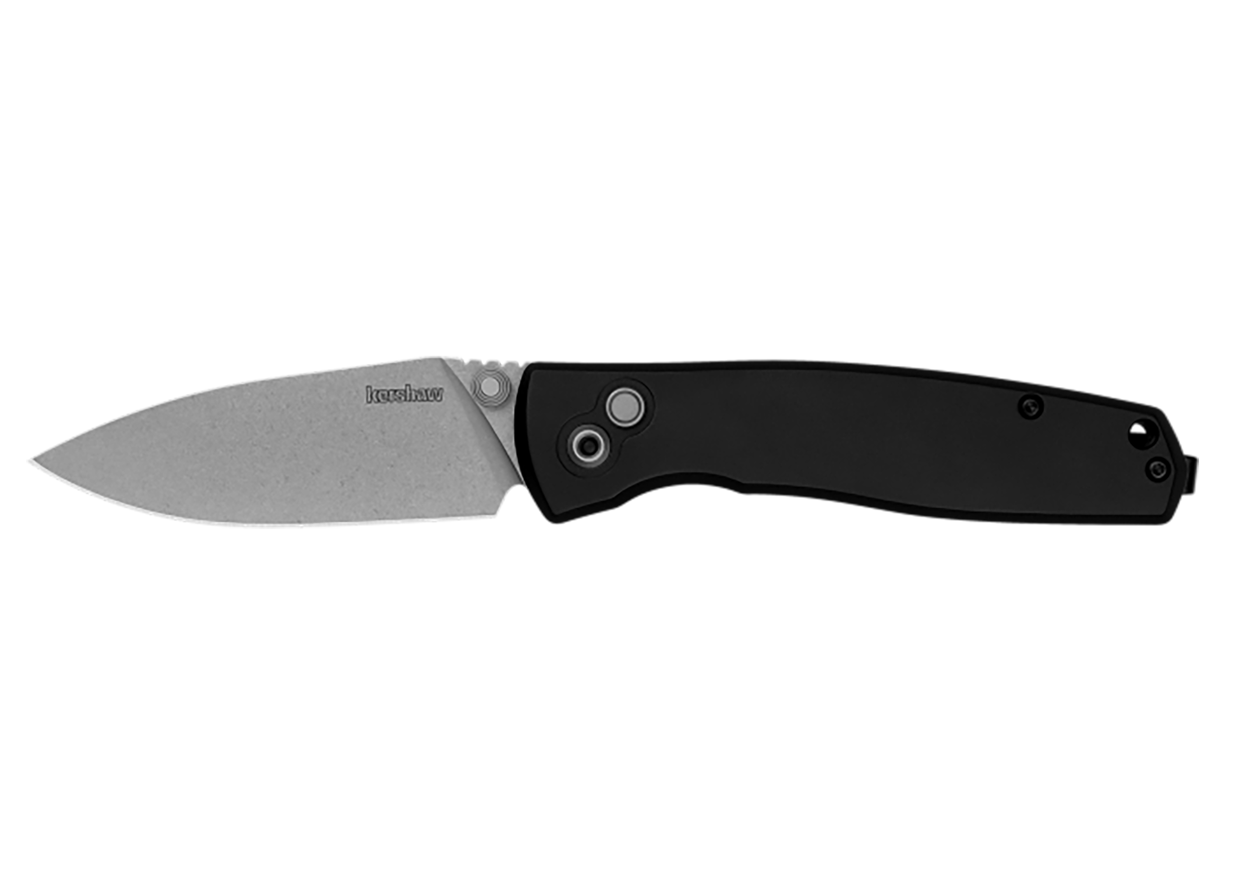 Kershaw 2053 Kindred  3" Folding Spear Point Plain Stonewashed D2 Steel Blade, Black Anodized Aluminum Handle