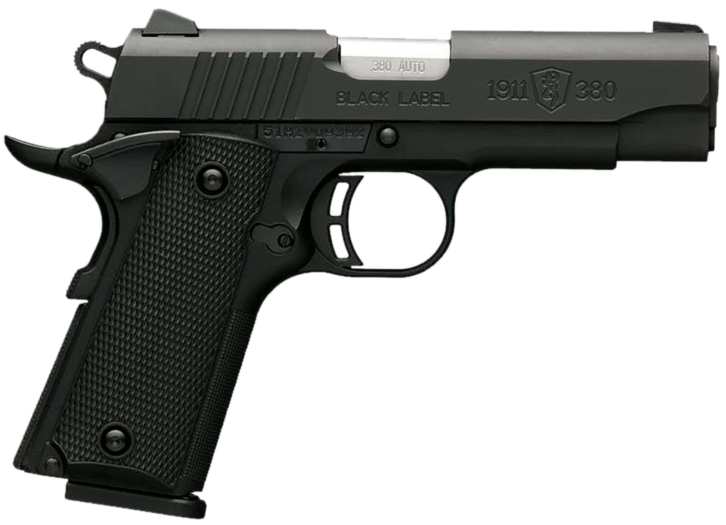 Browning 051905492 1911 Black Label 380 ACP 8+1 3.63" Stainless Target Crown Steel Barrel, Matte Black Serrated Stainless Steel Slide, Matte Black Polymer Frame, Black Polymer Grip, Right Hand