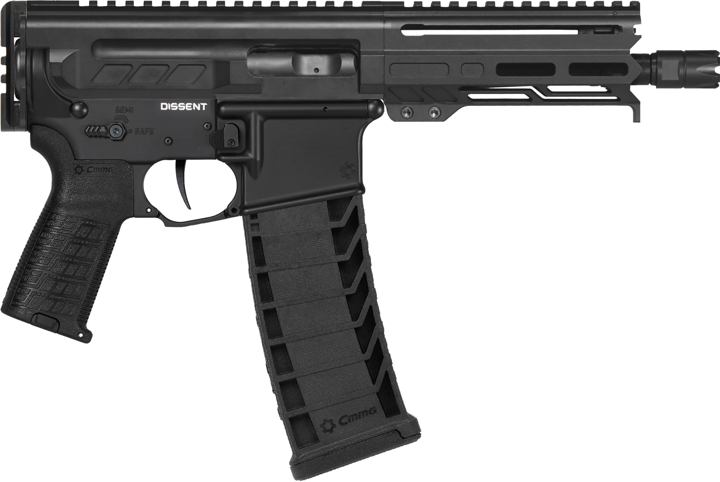 CMMG 94A6867AB Dissent MK4 9mm Luger 33+1 6.50", Black, Picatinny Brace Adapter, 5.50" M-LOK Handguard, Left Side Charging Handle, Zeroed Linear Comp, Zeroed Drop-In Single Stage Trigger