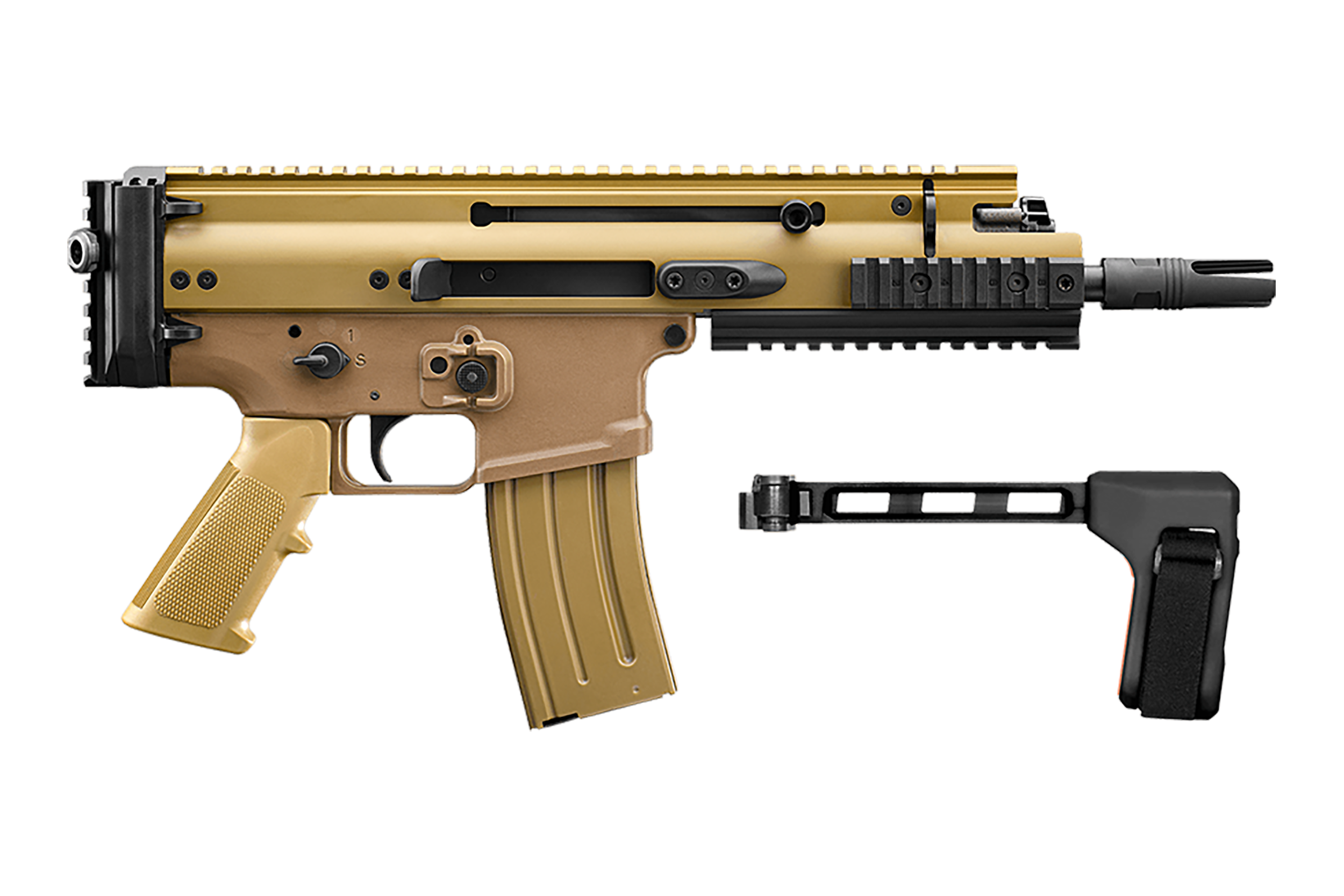 FN 38101887 SCAR 15P 300 Blackout 30+1 7.50" Black Flat Dark Earth Picatinny Rail Aluminum Receiver SB Tactical Brace